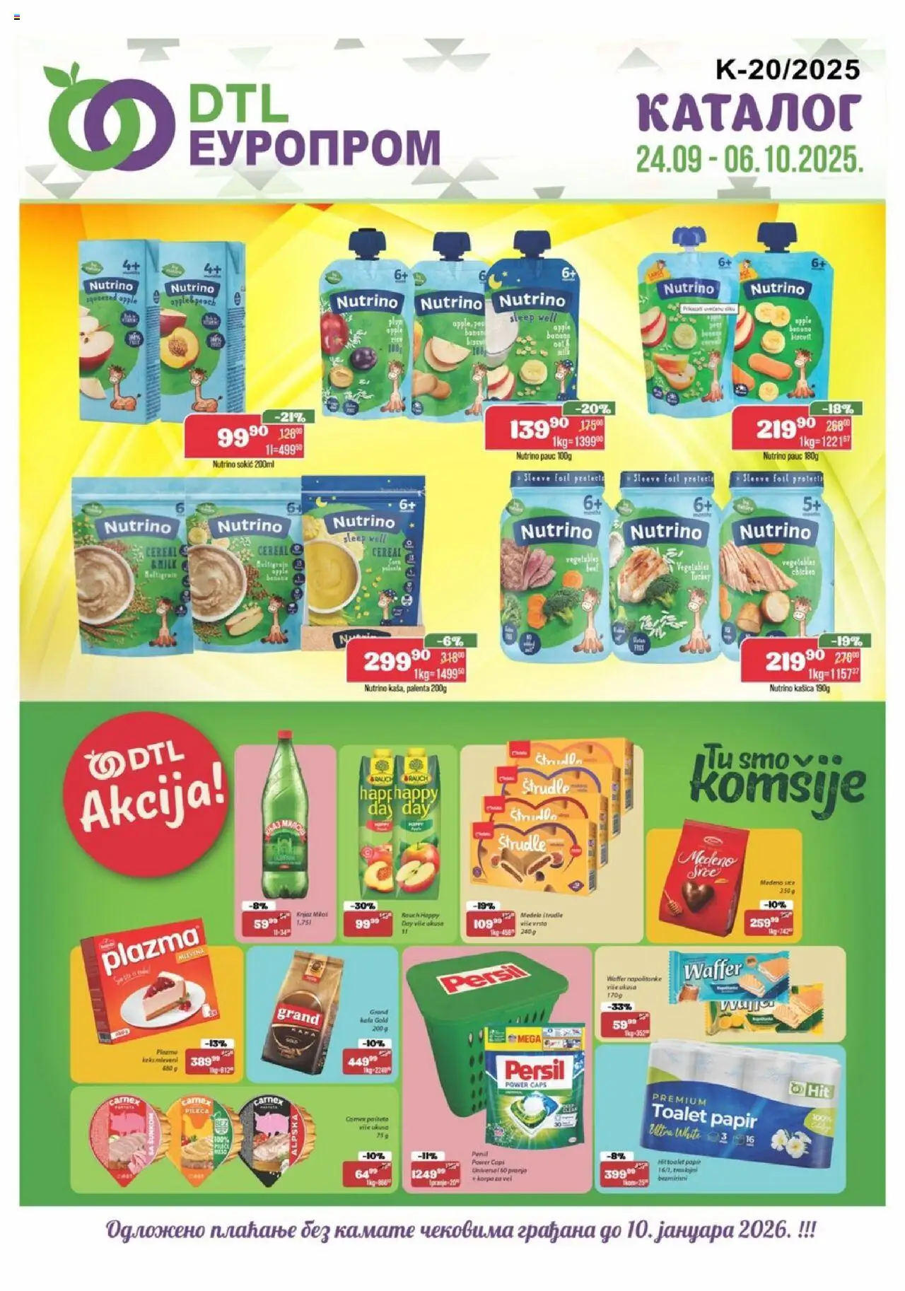 Europrom katalog važi od 24.09.2025 - stranica 1 - Palenta, Banana, Korpa, Napolitanke, Persil, Toalet papir, Plazma