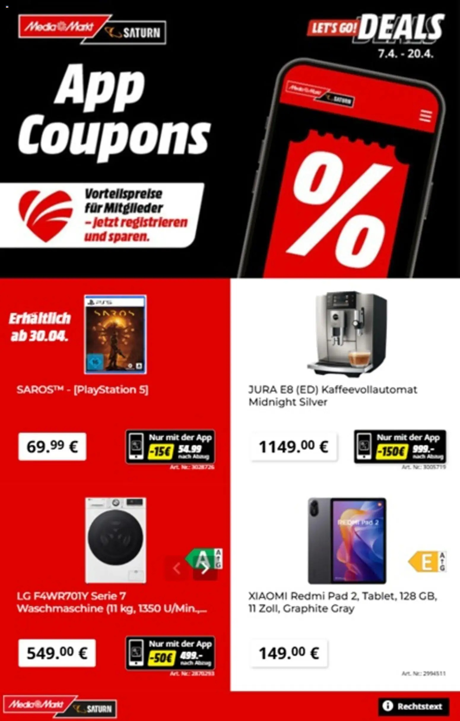 Vorschau von dem Prospekt des Geschäftes Media Markt, gültig ab dem 07.04.2026 - Xiaomi, Playstation, Waschmaschine, Kaffeevollautomat, LG, Jura