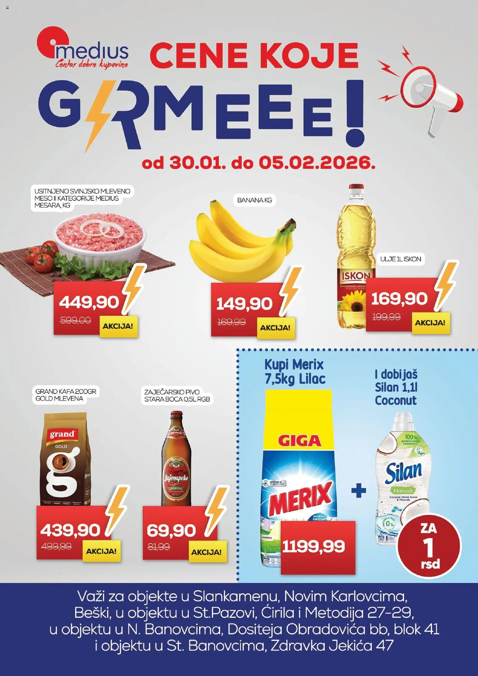 Pregled Medius kataloga - važi od 30.01.2026 - Kafa, Banana, Pivo, Meso, Mleveno meso, Zaječarsko pivo, Ulje, Silan