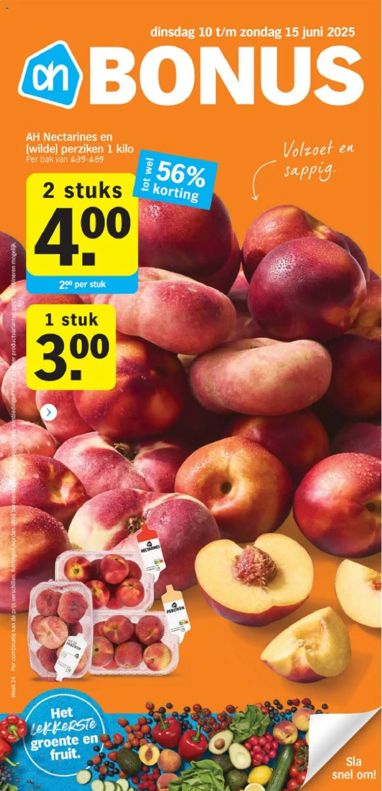 Albert Heijn shop Folder week 24 geldig vanaf 10-06-2025 - Paginanummer 1 - Nectarines, Kan, Perziken