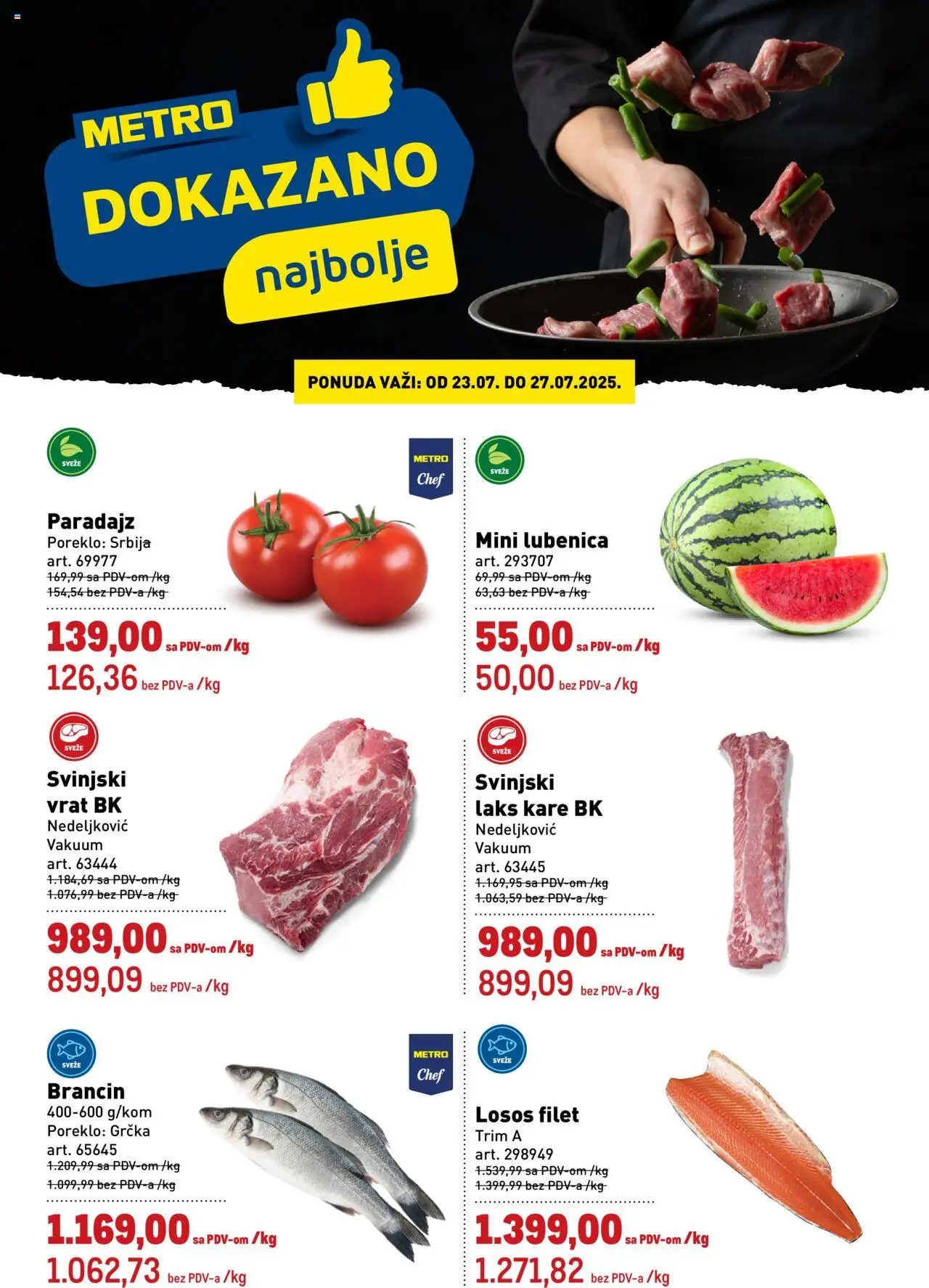 Metro katalog važi od 23.07.2025 - stranica 1 - Losos, Paradajz, Lubenica, Brancin, Svinjski vrat, Vrat, Filet