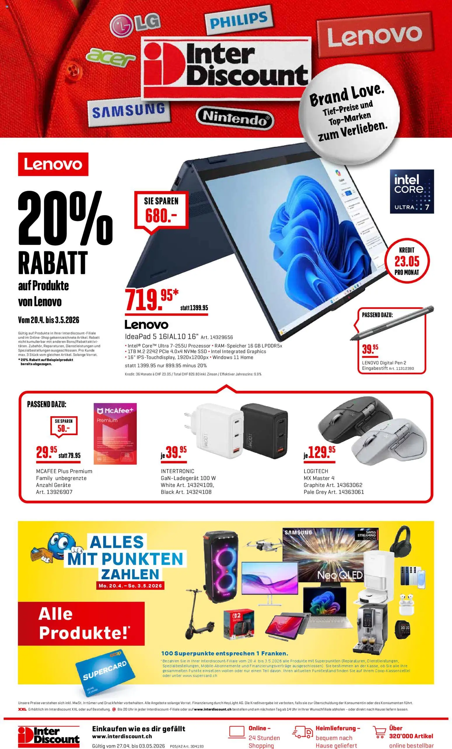 Vorschau des Merkblatts Interdiscount aktionen 20% Rabatt vom Shop Interdiscount gültig von 27.04.2026 bis 03.05.2026