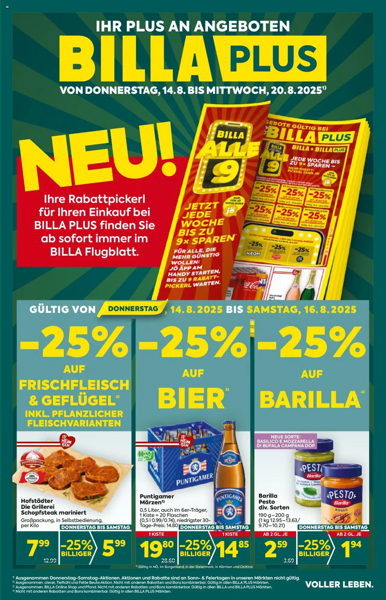  BILLA PLUS Flugblatt 14.08.2025 - Angebote aktuell, prospekt - Seite 1