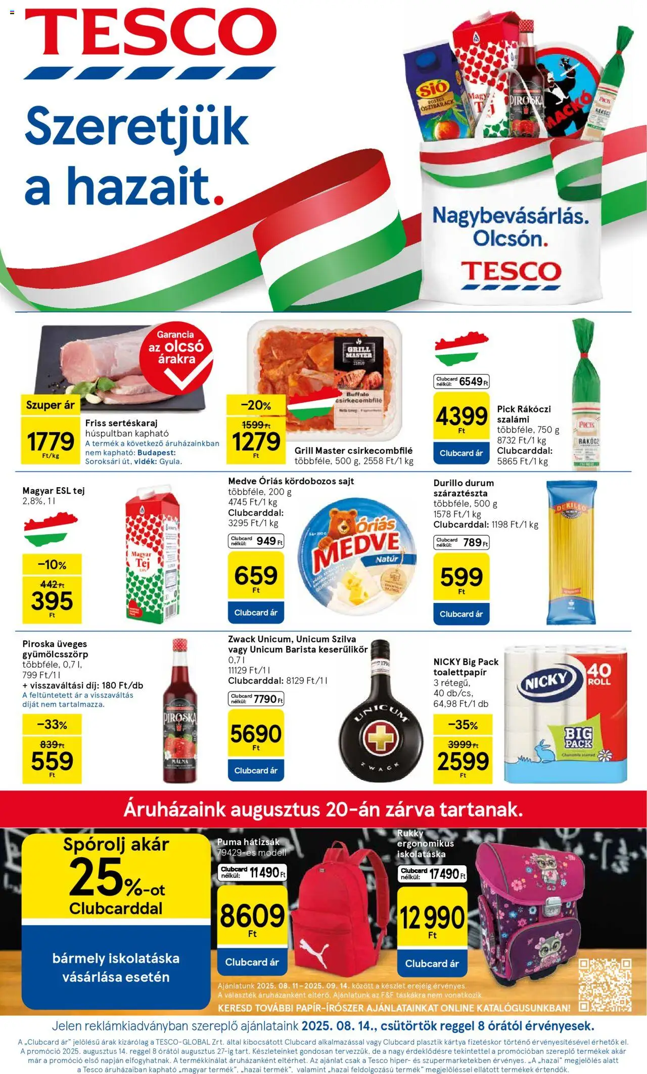 Tesco aktuális szórólap, érvényes 2025.08.14.-től - 1 oldal