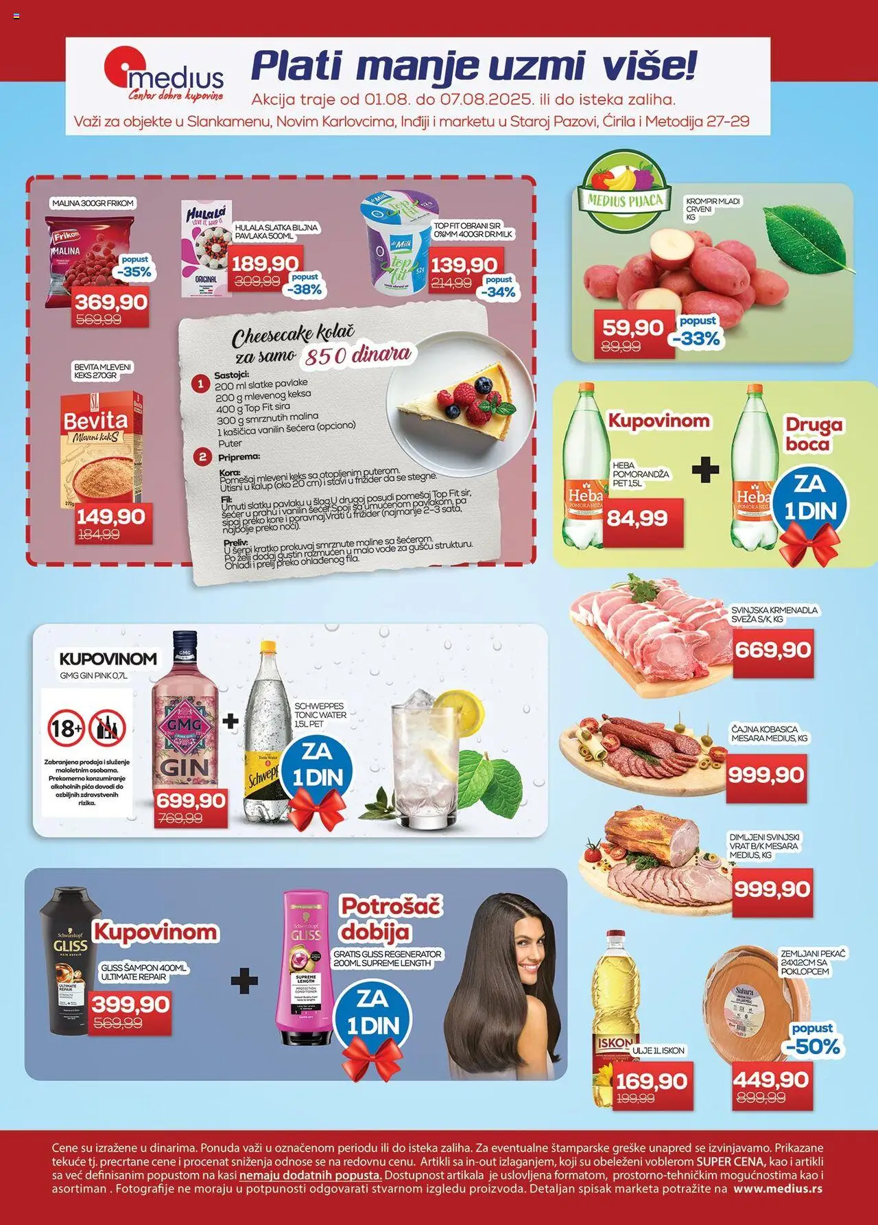 Medius katalog važi od 01.08.2025 - stranica 1 - Puter, Frižider, Krompir, Malina, Keks, Ulje, Schweppes Tonic, Pekač