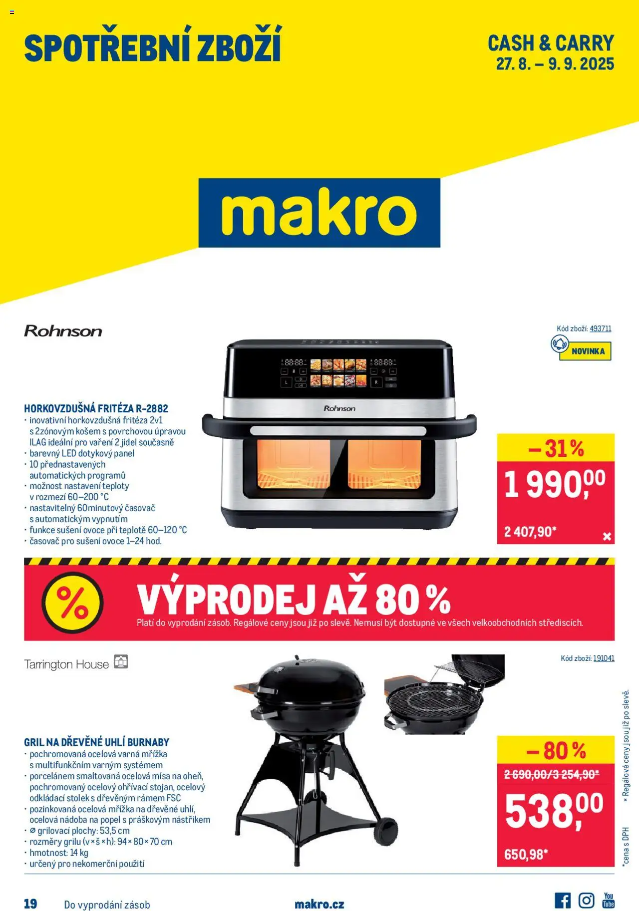  Makro Leták - Spotřební zboží od 27.08.2025 - Akce Makro - Ovoce, Gril, Časovač, Horkovzdušná fritéza, Odkládací stolek, LED, Fritéza, Dřevěné uhlí