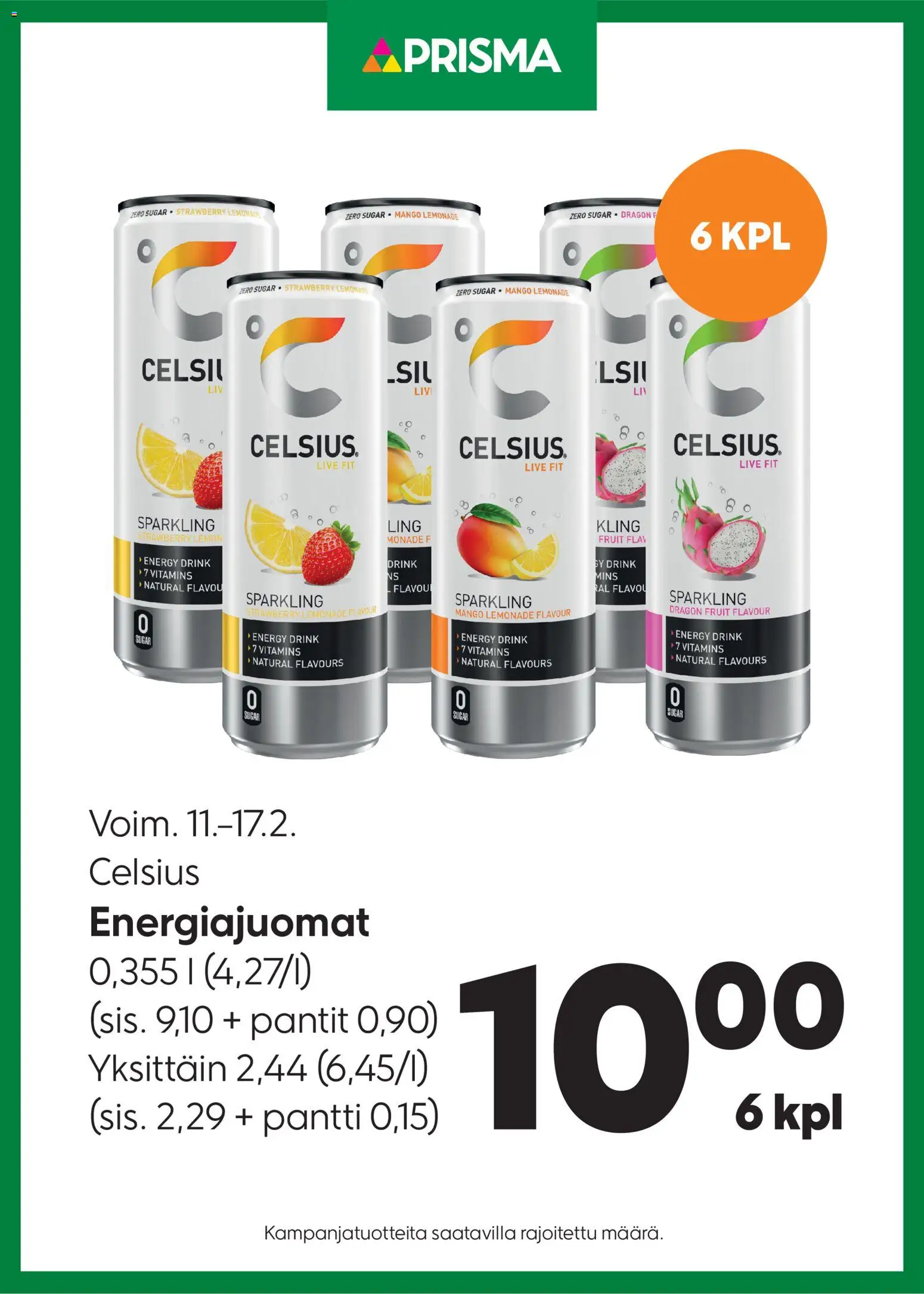 Kaupan Prisma Tarjoukset Celsius Energiajuomat esikatselu, voimassa 11/02/2026