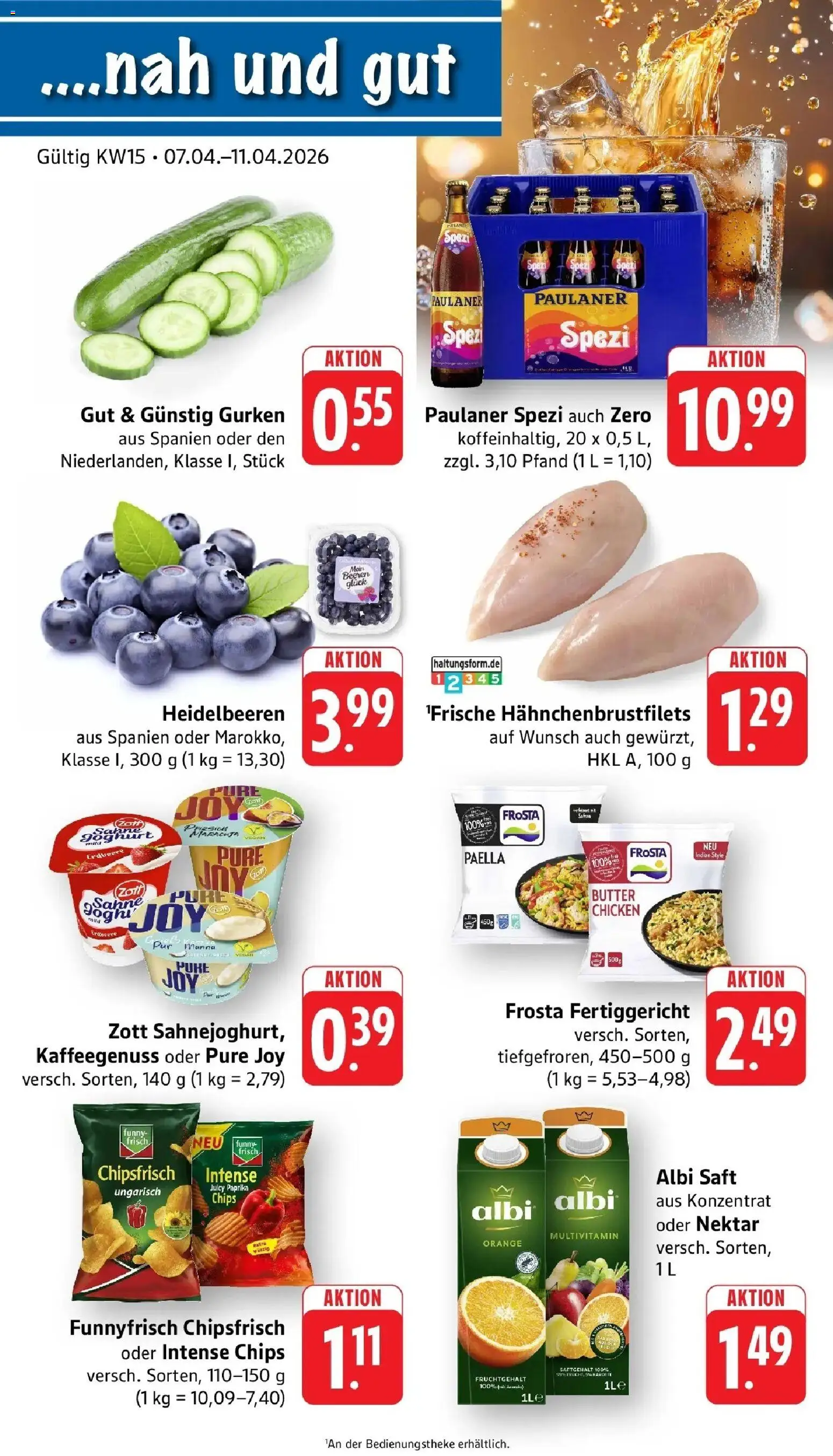 Vorschau von dem Prospekt des Geschäftes Edeka, gültig ab dem 05.04.2026 - Butter, Heidelbeeren, Paulaner spezi, Gurken, Frosta, Paulaner, Funny frisch, Saft