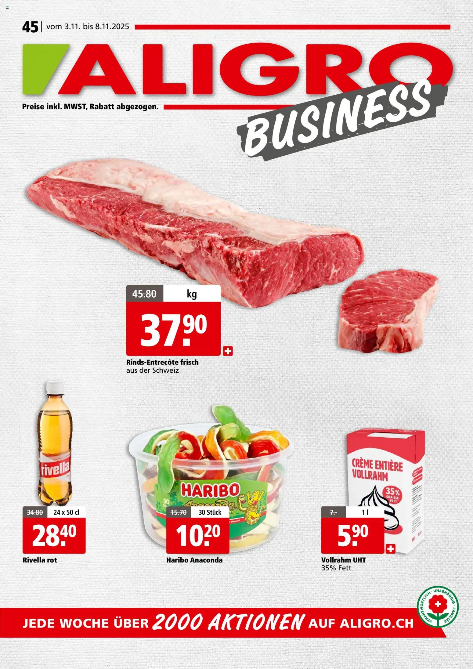 Vorschau des Merkblatts Aktionen Business Schlieren, Gossau SG, Frauenfeld, Rapperswil-Jona, Sargans, Bern, Brüttisellen, Pratteln, Emmen, Spreitenbach vom Shop Aligro gültig von 03.11.2025 bis 08.11.2025