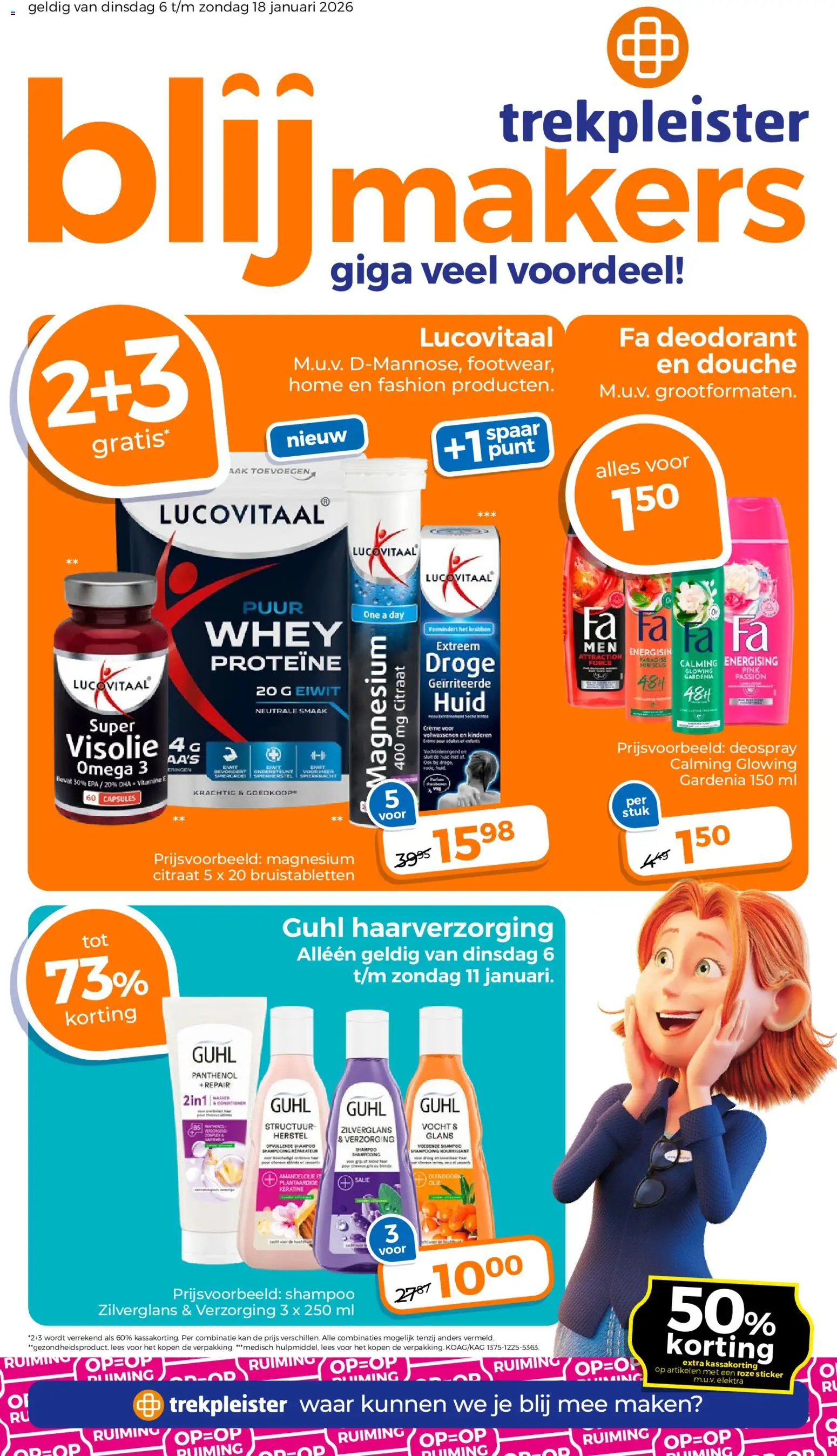 Voorbeeld van Folder van winkel Trekpleister geldig vanaf 05-01-2026 - Omega 3, Douche, Shampoo, Kan, Visolie, Duindoorn, Whey, Proteïne