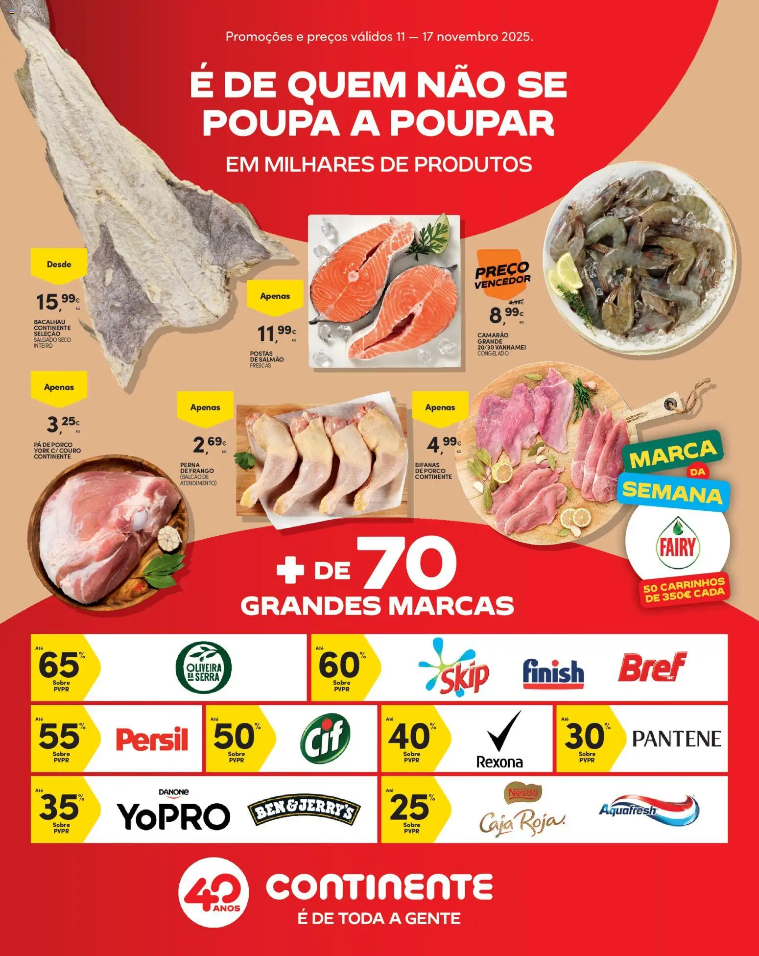 Pré-visualização do folheto da loja Continente válida a partir de 11/11/2025 - Bacalhau, Chocolates, Frango, Camarão, Nestlé, Salmão, Pá de porco, Persil