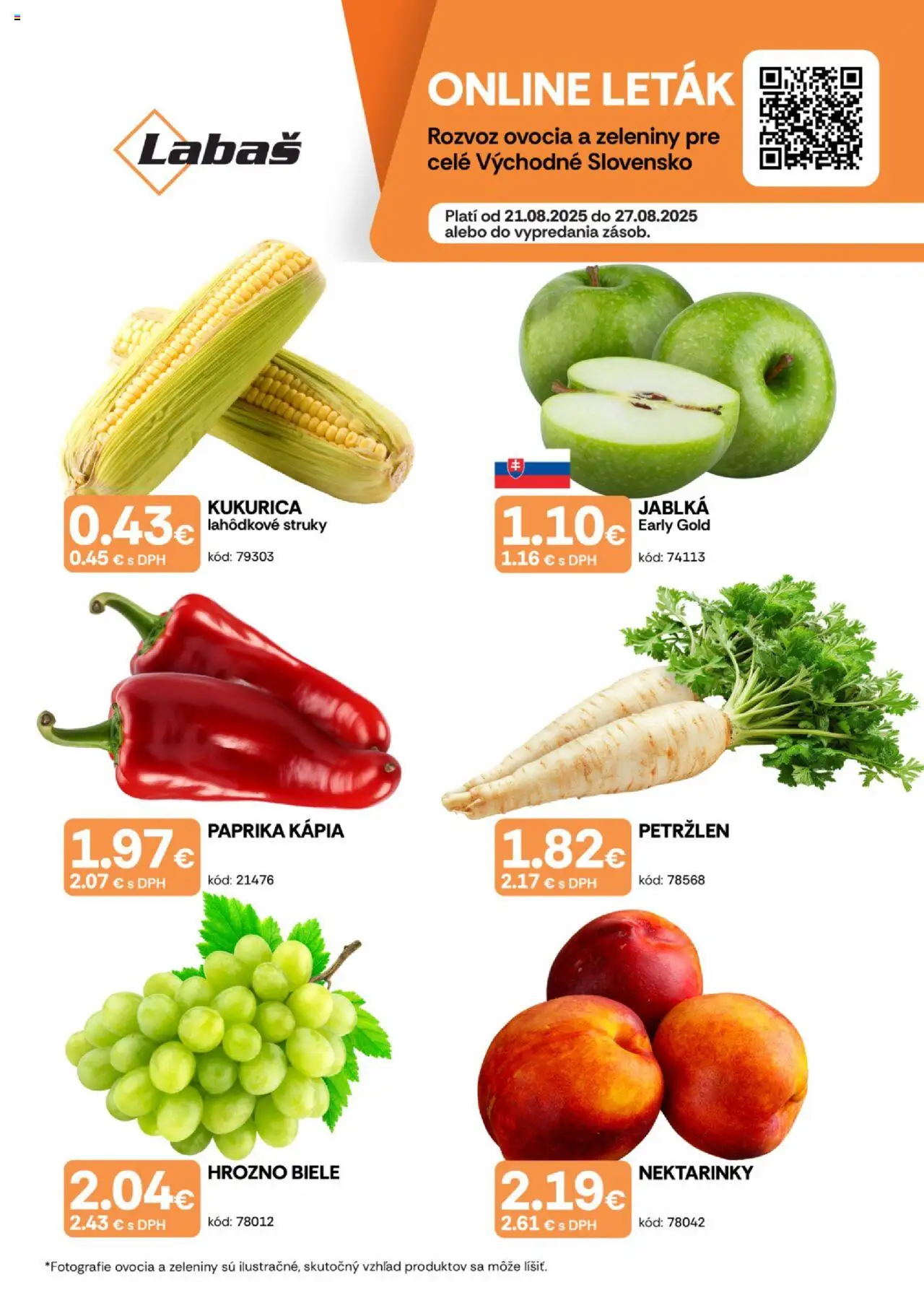 Labaš Ovocie a zelenina (21.08. - 27.08.2025) - Akčná ponuka - Paprika, Kukurica, Hrozno, Petržlen, Jablká, Kápia