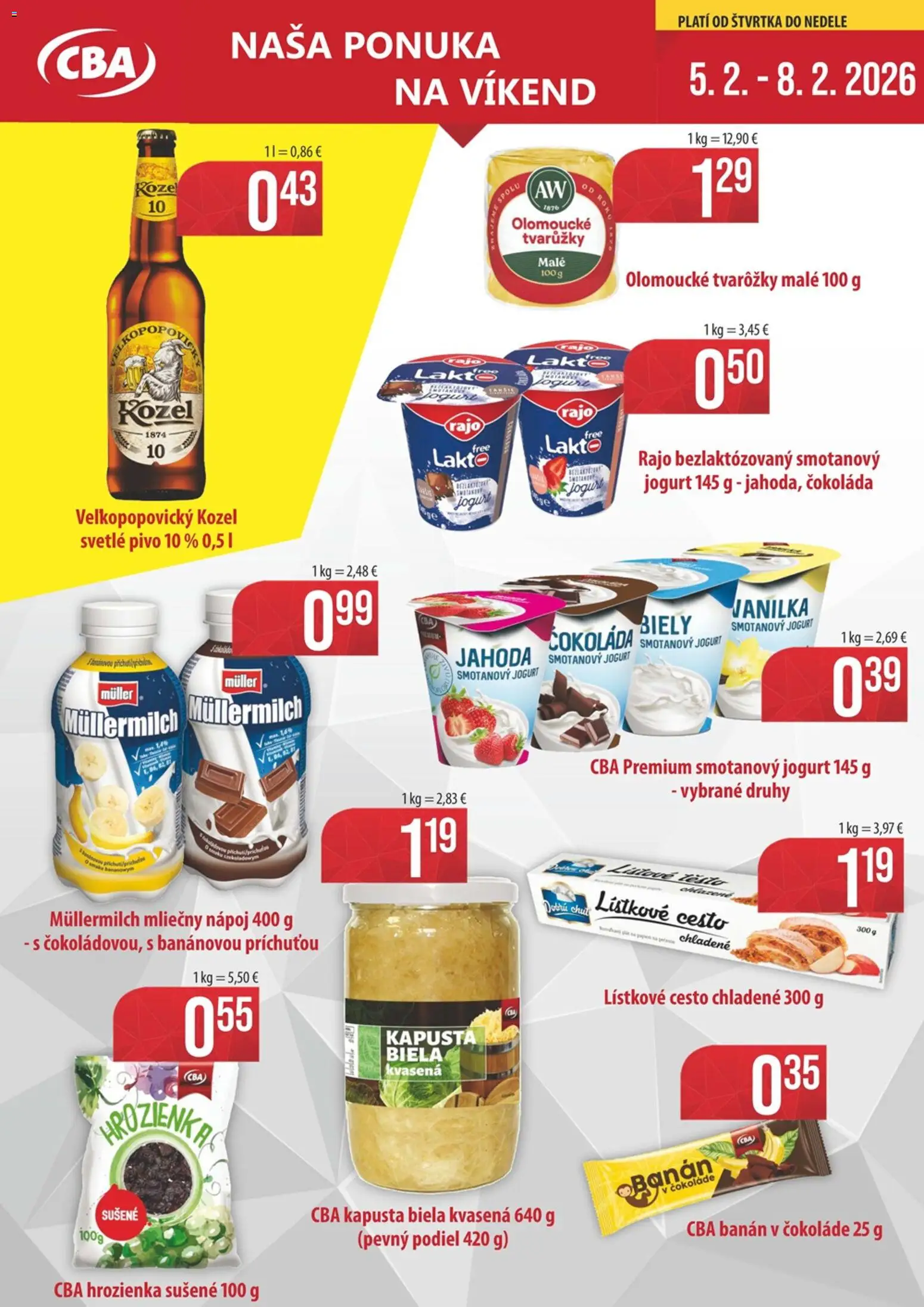 Náhľad Sintra letáku platného od 05.02.2026 - Pivo, Čokoláda, Kapusta, Jogurt, Lístkové cesto, Hrozienka, Kapusta biela