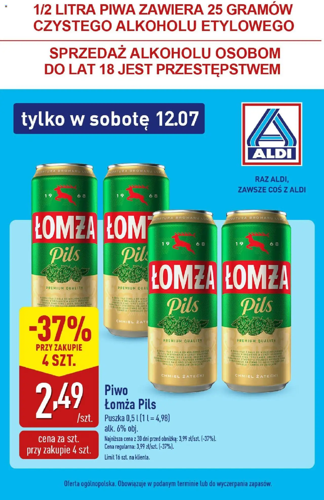 Aldi Super Sobota od 12.07.2025 - Nowa Gazetka - Numer strony 1 - Piwo