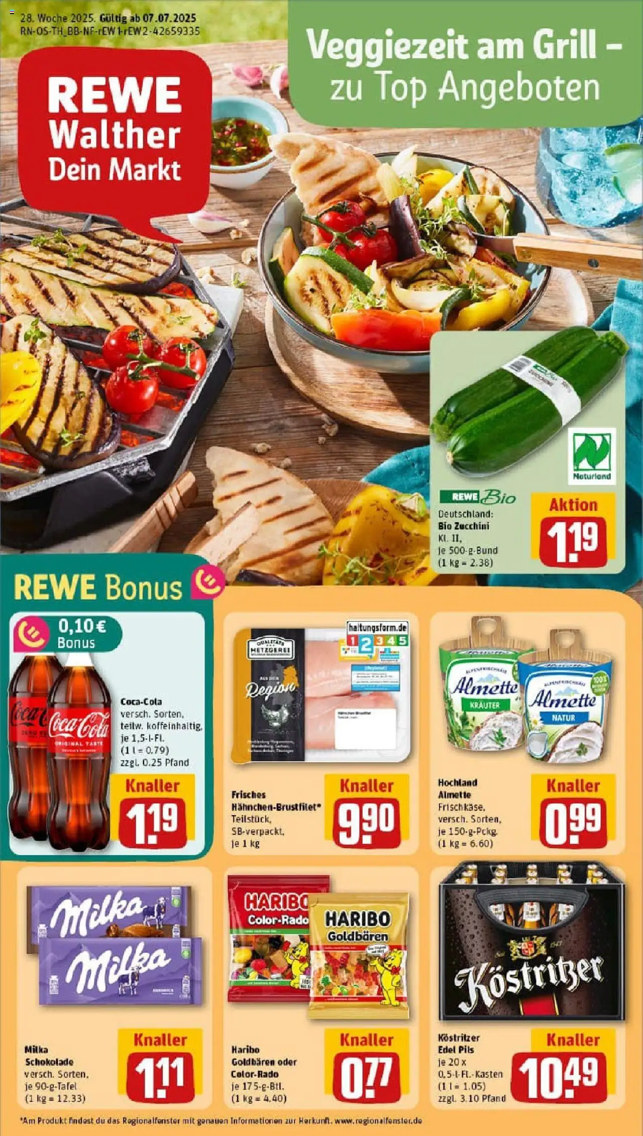 REWE Prospekt ab 06.07.2025 nächste Woche - Prospekt Gotha - Schokolade, Zucchini, Grill, Top, Milka schokolade, Milka, Pils, Almette