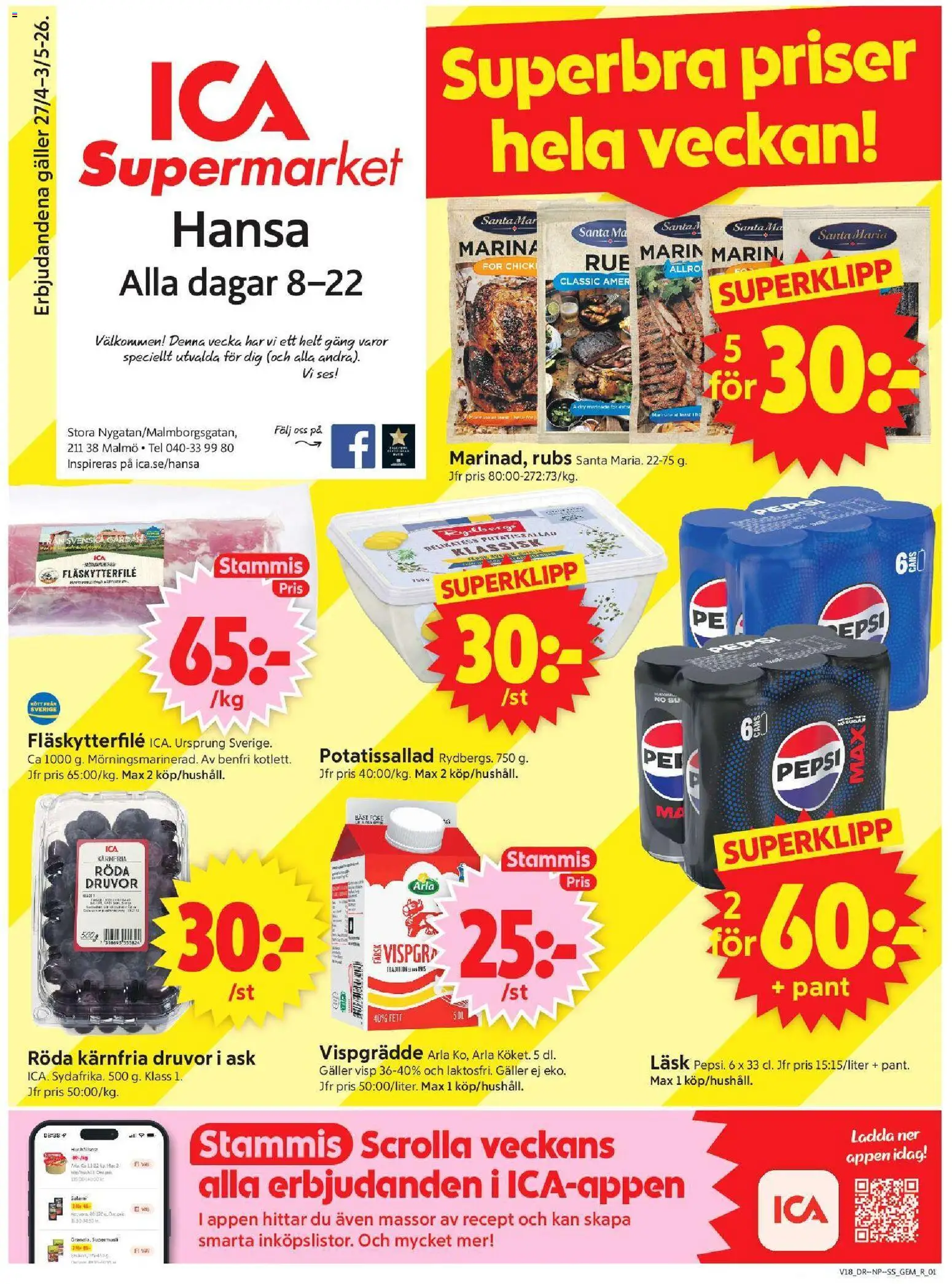Förhandsgranska reklamblad Malmö från butik ICA Supermarket gäller från 27/04/2026