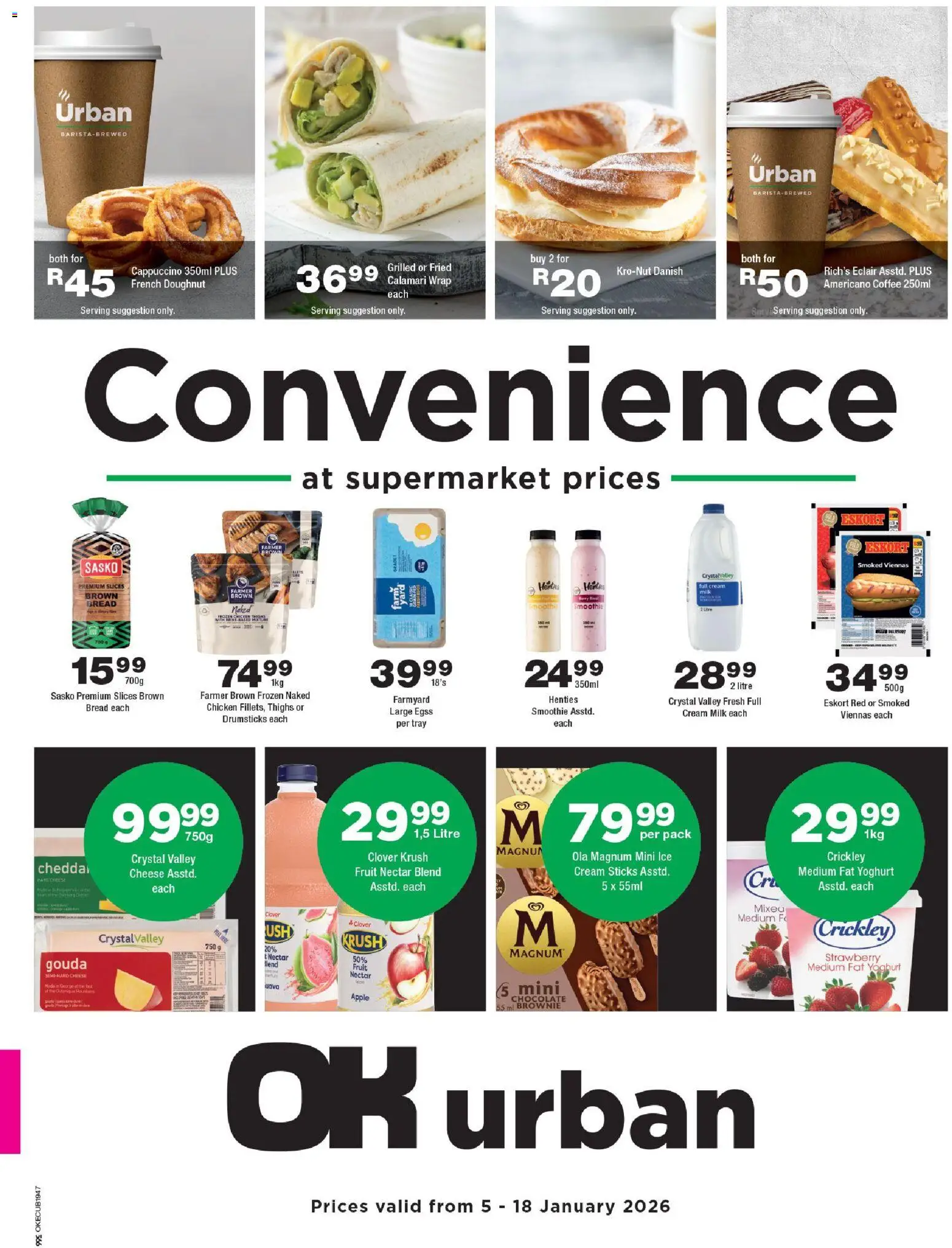 Preview of OK Foods flyer valid from 05/01/2026 - Coffee, Chicken, Milk, Cheese, Cream, Thighs, Yoghurt, Hard cheese
