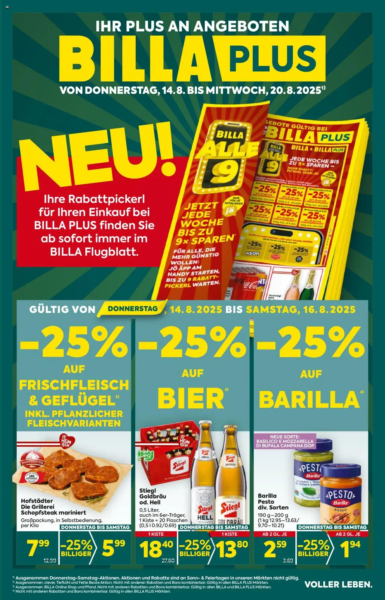  BILLA PLUS Flugblatt 14.08.2025 - Angebote aktuell, prospekt - Seite 1