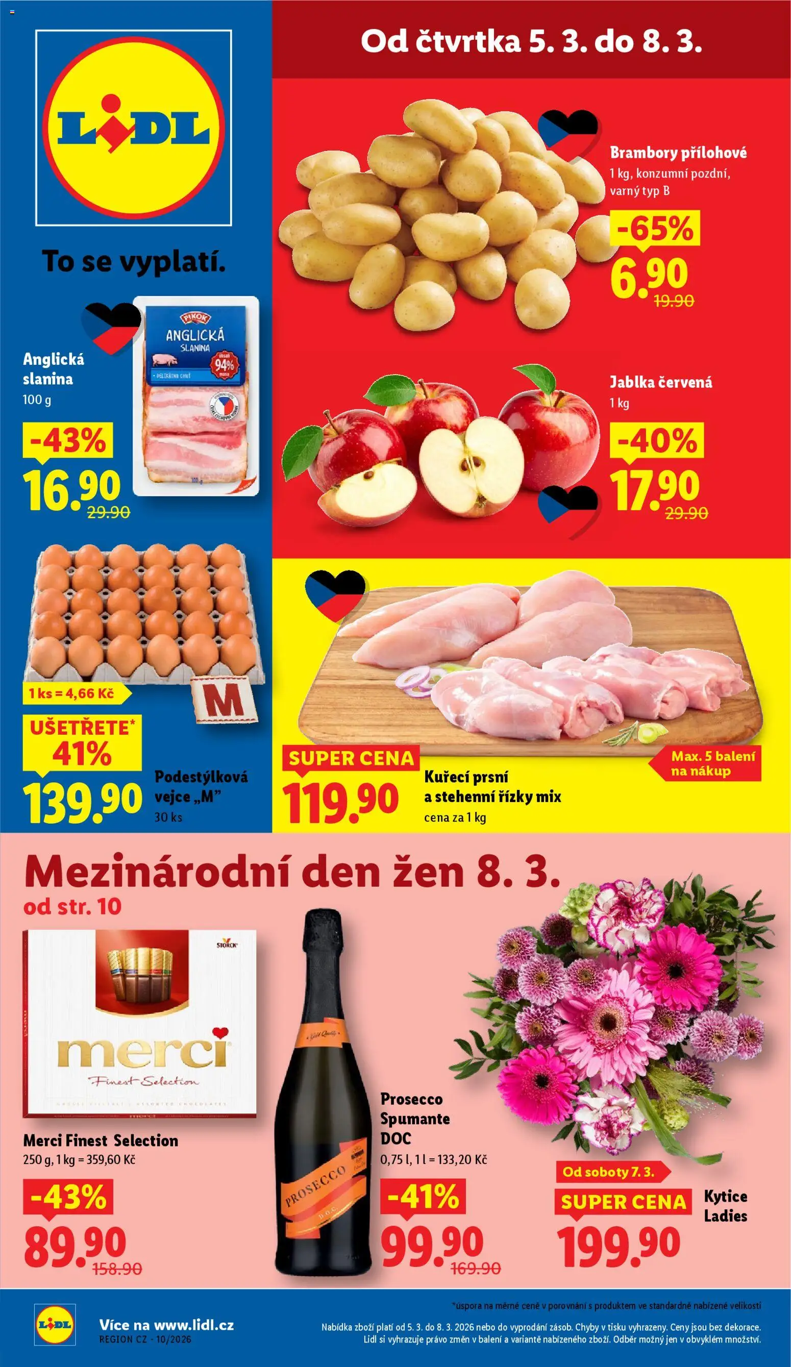 Náhled nabídky: Lidl Leták platný od 05.03.2026 - Vejce, Kytice, Merci, Slanina, Jablka, Řízky, Pikok, Finest