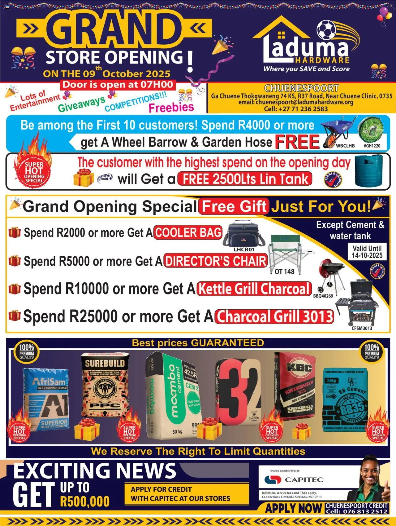 Laduma Hardware Grand Store Opening Chuenespoort from 09/10 - 19/10/2025 > Promotions