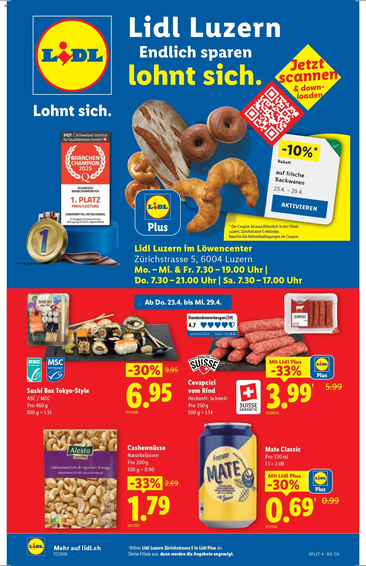 Vorschau des Merkblatts Lidl Aktionen Neueröffnung Luzern vom Shop Lidl gültig von 23.04.2026 bis 29.04.2026