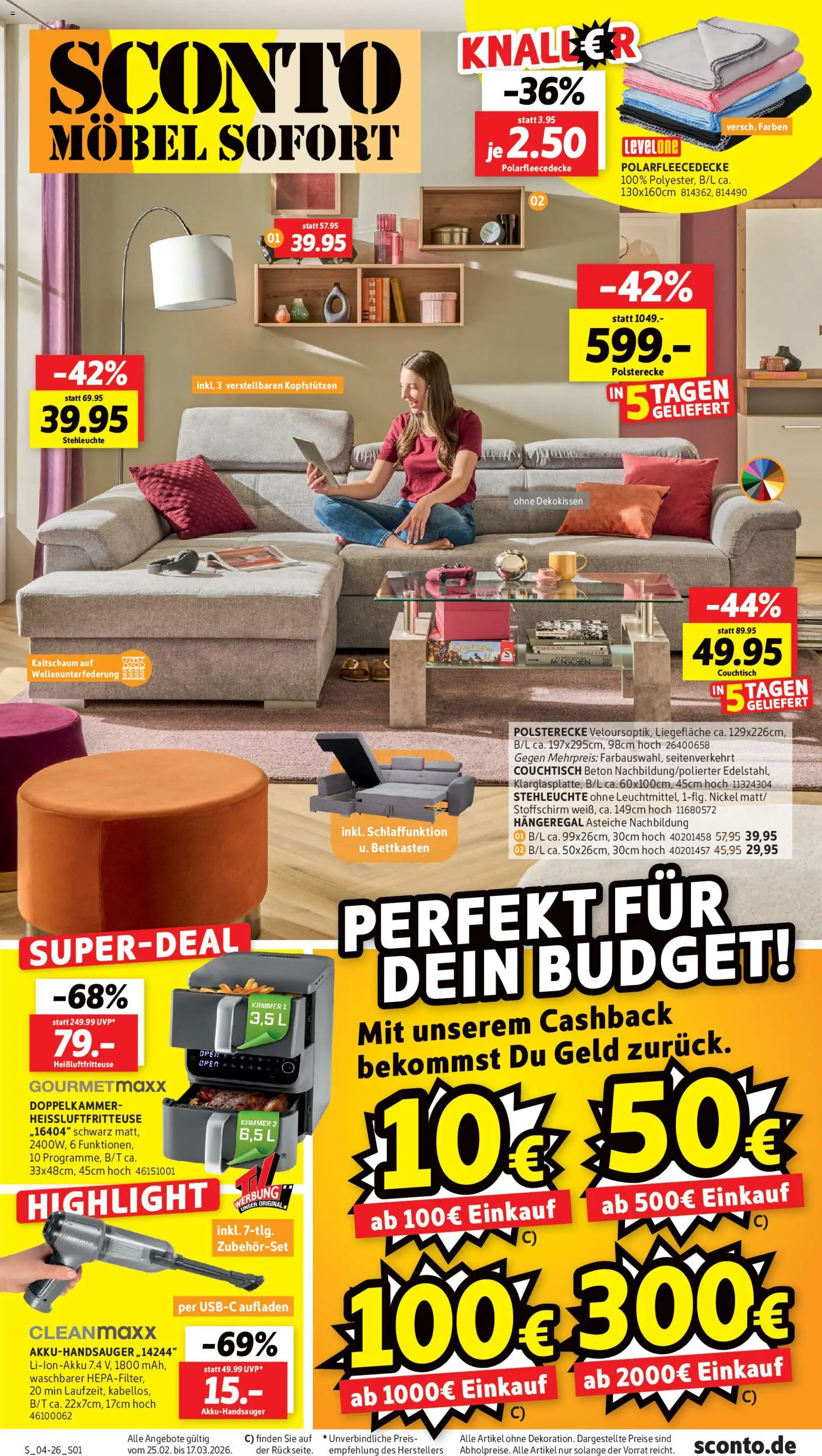 Vorschau von dem Prospekt des Geschäftes Sconto, gültig ab dem 25.02.2026 - Heißluftfritteuse, Couchtisch