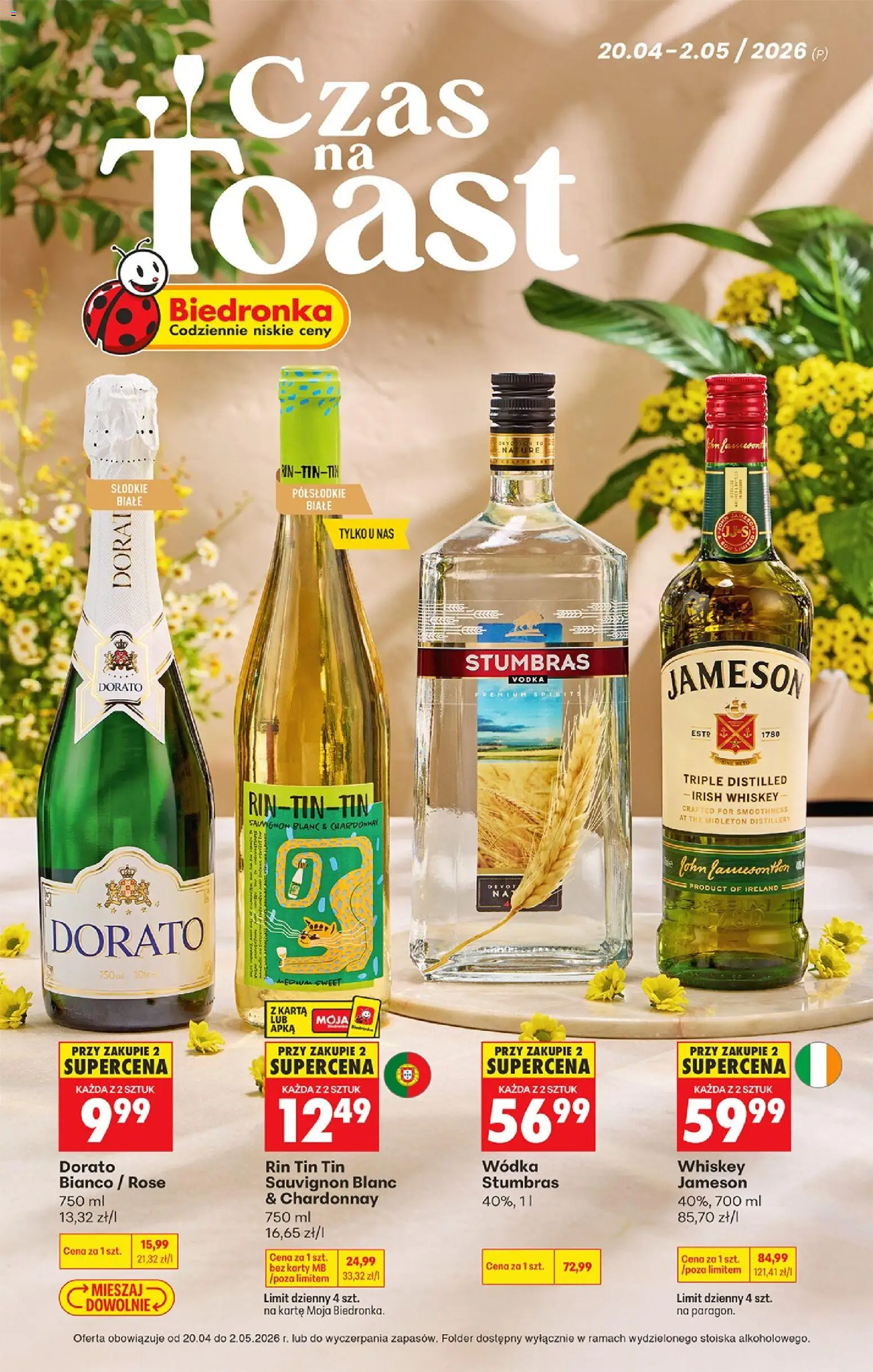 Náhled nabídky: Biedronka Polsko Biedronka Polsko leták - Czas na toast platný od 20.04.2026 - Vodka, Karty, Whiskey, Jameson
