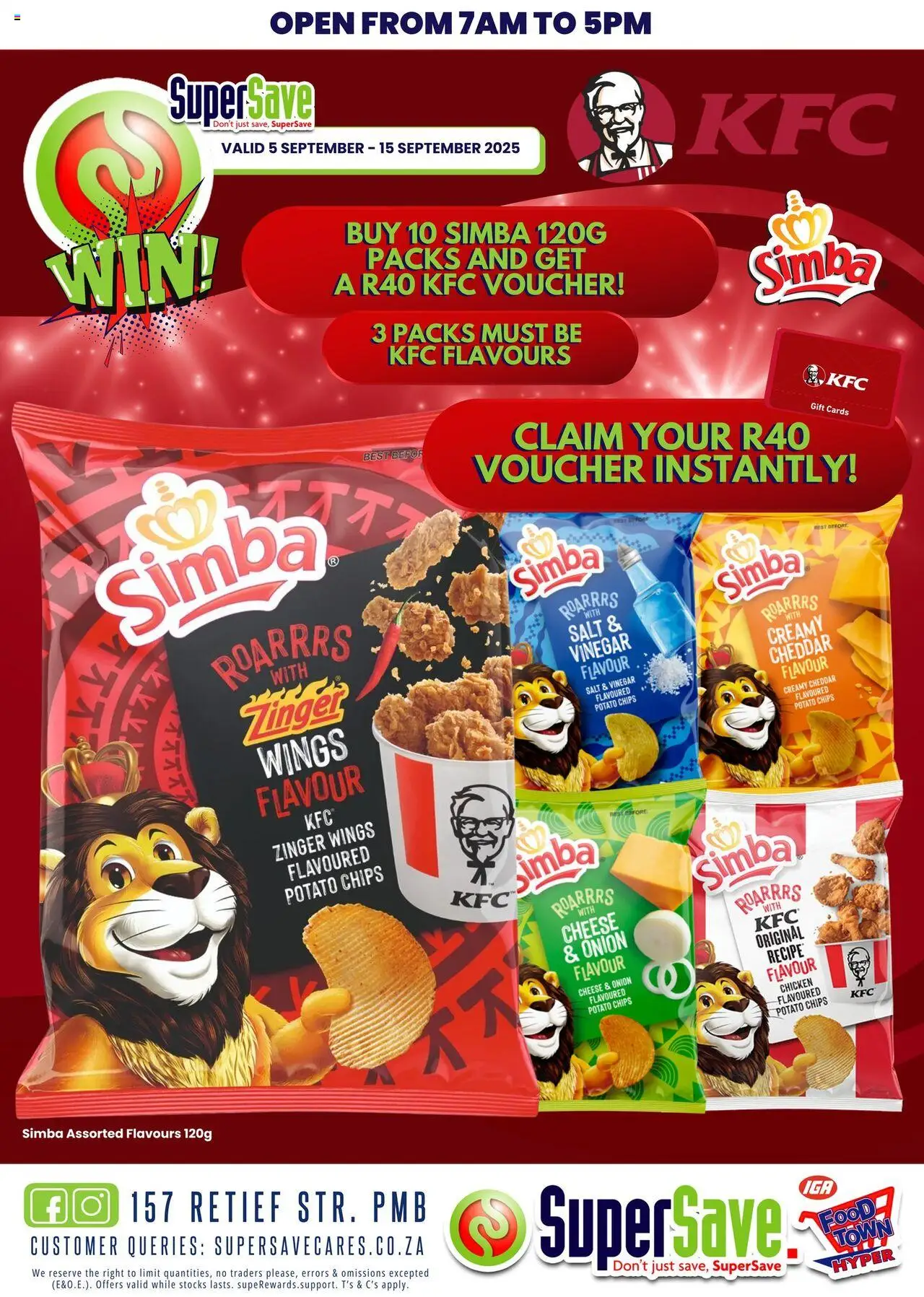 Super Save Simba and KFC Promo from 05/09 - 15/09/2025 > Promotions - Chicken, Salt, Cheese, Chips, Onion, Vinegar, Cheddar