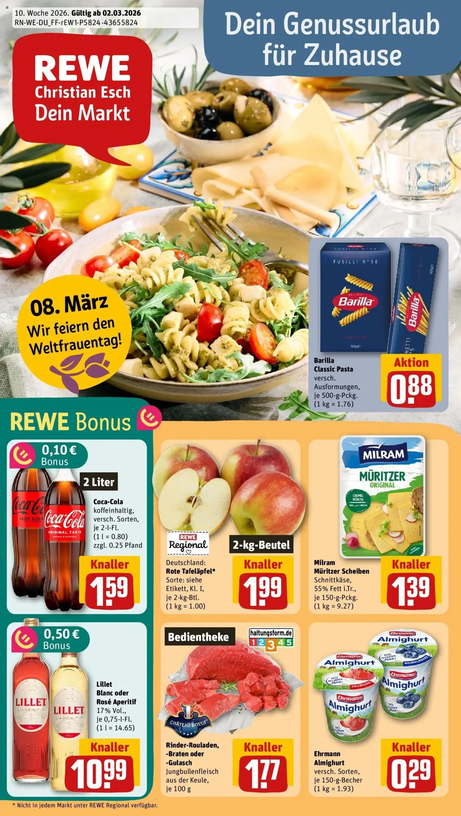 Vorschau von dem Prospekt des Geschäftes Rewe, gültig ab dem 01.03.2026 - Lillet, Pasta, Gulasch, Barilla, Milram, Ehrmann almighurt