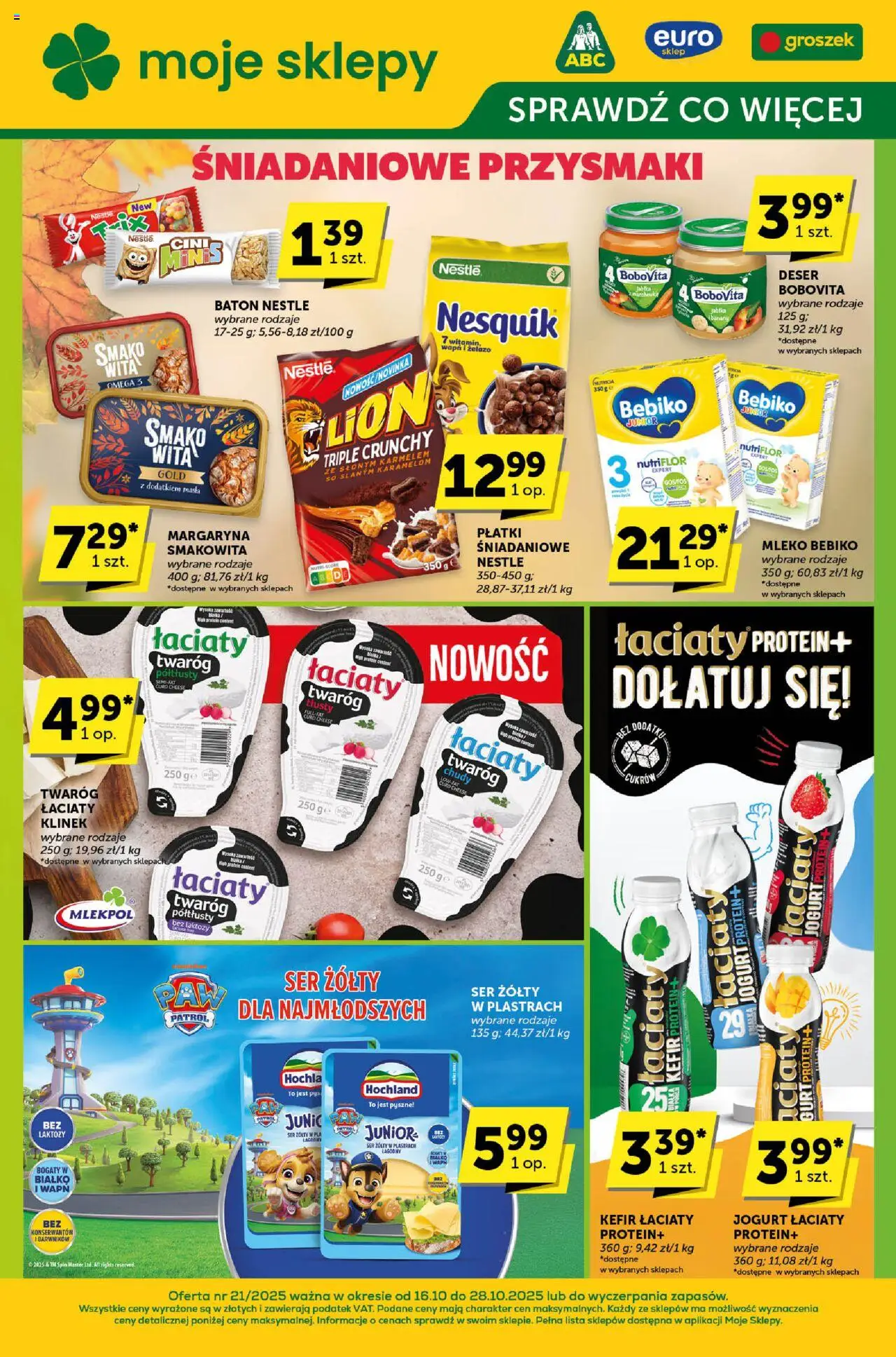 Pogląd gazetki "Sprawdź, co więcej" ze sklepu Euro Sklep ważnej od 16.10.2025 - Mleko, Ser, Baton, Kefir, Banany, Mleko Bebiko, High Protein, Twaróg tłusty