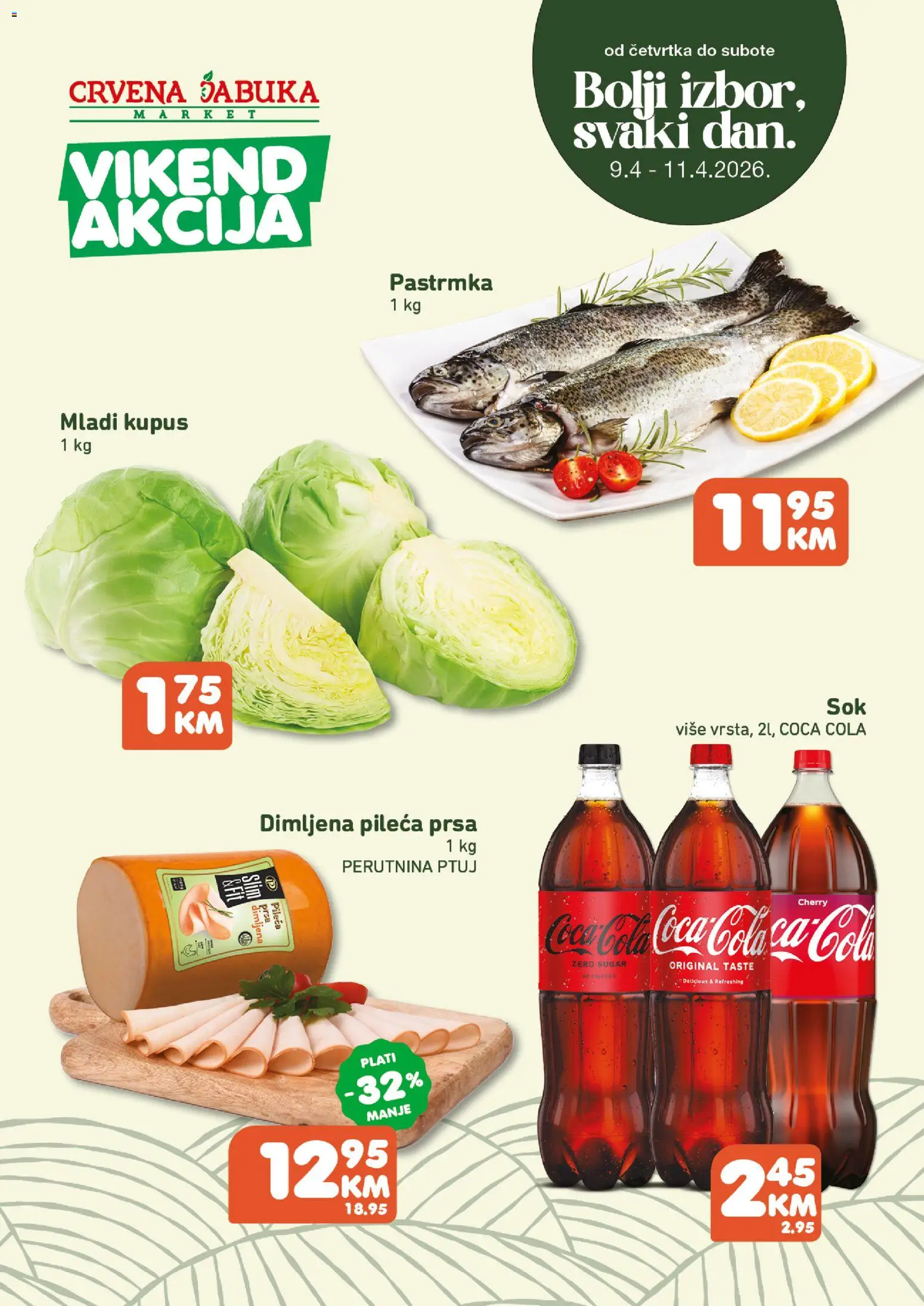 Pregled letka Crvena jabuka vikend akcija trgovine Crvena jabuka vrijedi od 09.04.2026