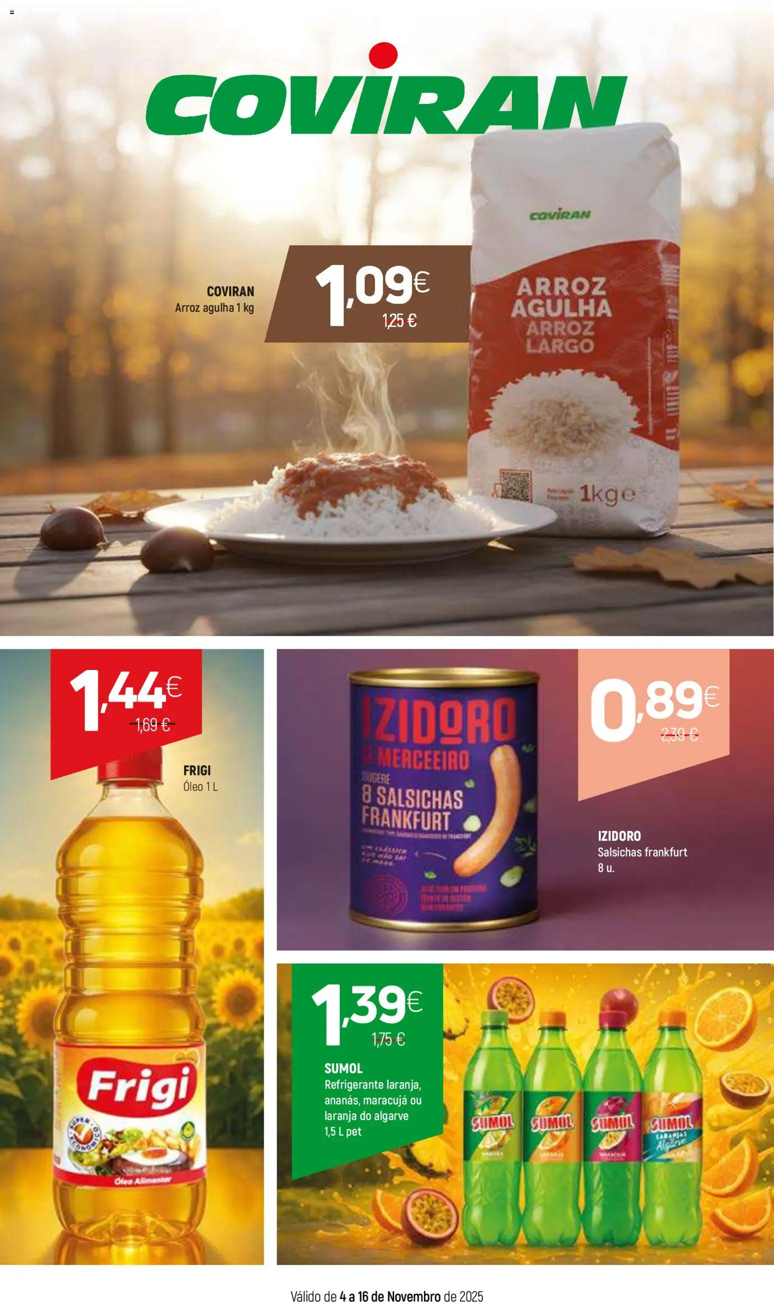Pré-visualização do folheto da loja Coviran válida a partir de 04/11/2025 - Arroz, Laranjas, Salsichas, Óleo, Refrigerante