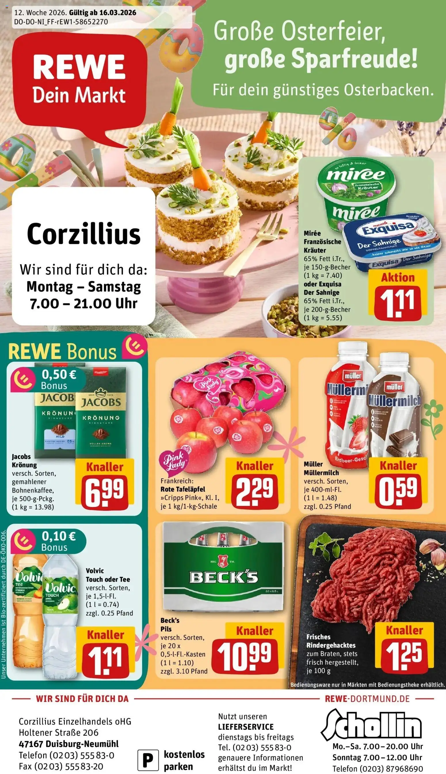 Vorschau von dem Prospekt des Geschäftes Rewe, gültig ab dem 15.03.2026 - Uhr, Telefon, Äpfel, Tee, Volvic, Pils, Exquisa, Volvic touch