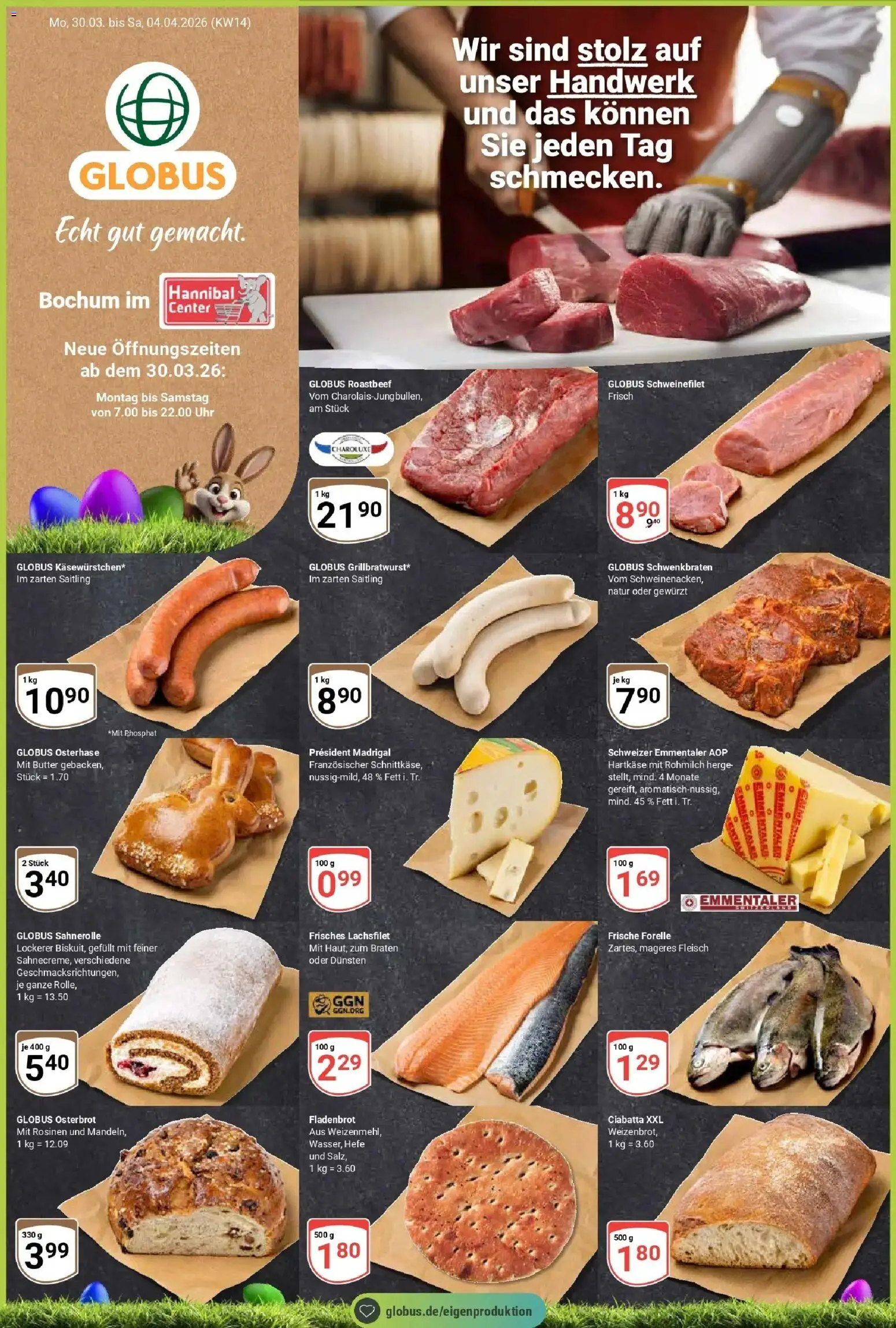 Vorschau von dem Prospekt des Geschäftes Globus, gültig ab dem 30.03.2026 - Uhr, Butter, Roastbeef, Fleisch, Schweinefilet, Rosinen