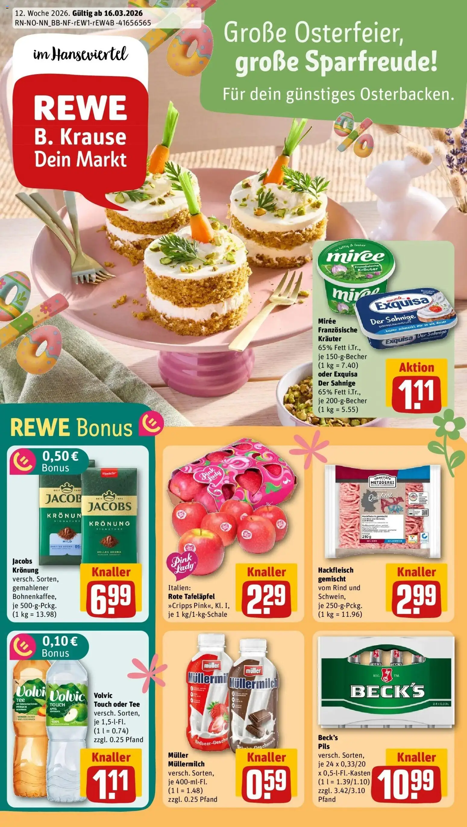 Vorschau von dem Prospekt des Geschäftes Rewe, gültig ab dem 15.03.2026 - Äpfel, Tee, Fleisch, Pfirsich, Müllermilch, Volvic, Pils, Volvic touch