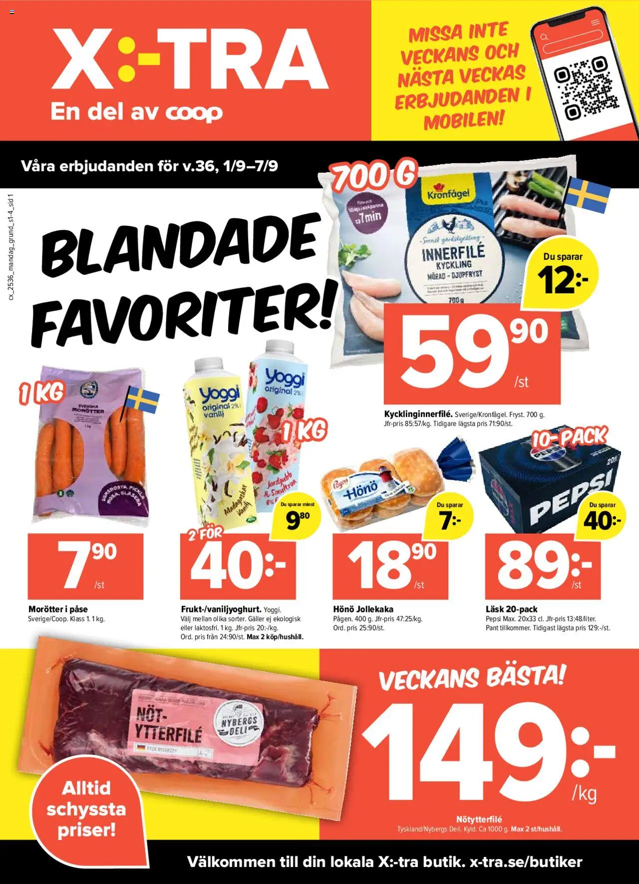 Aktuella reklamblad Coop X:-TRA är giltig 01/09 2025 > Veckans Erbjudanden gäller från 01/09/2025 till 07/09/2025 sidnummer 1