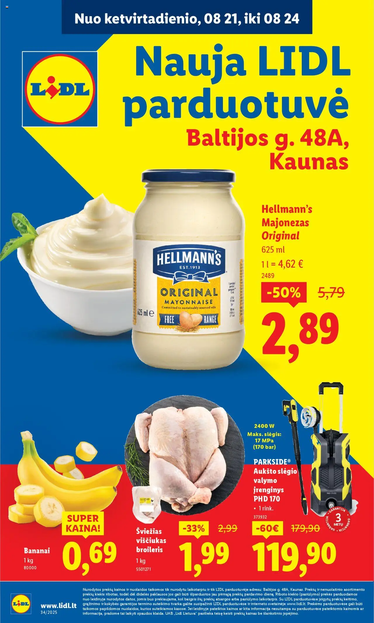 LIDL leidinys galioja nuo 2025.08.21 – puslapio numeris 1 - Majonezas, Bananai, Viščiukas