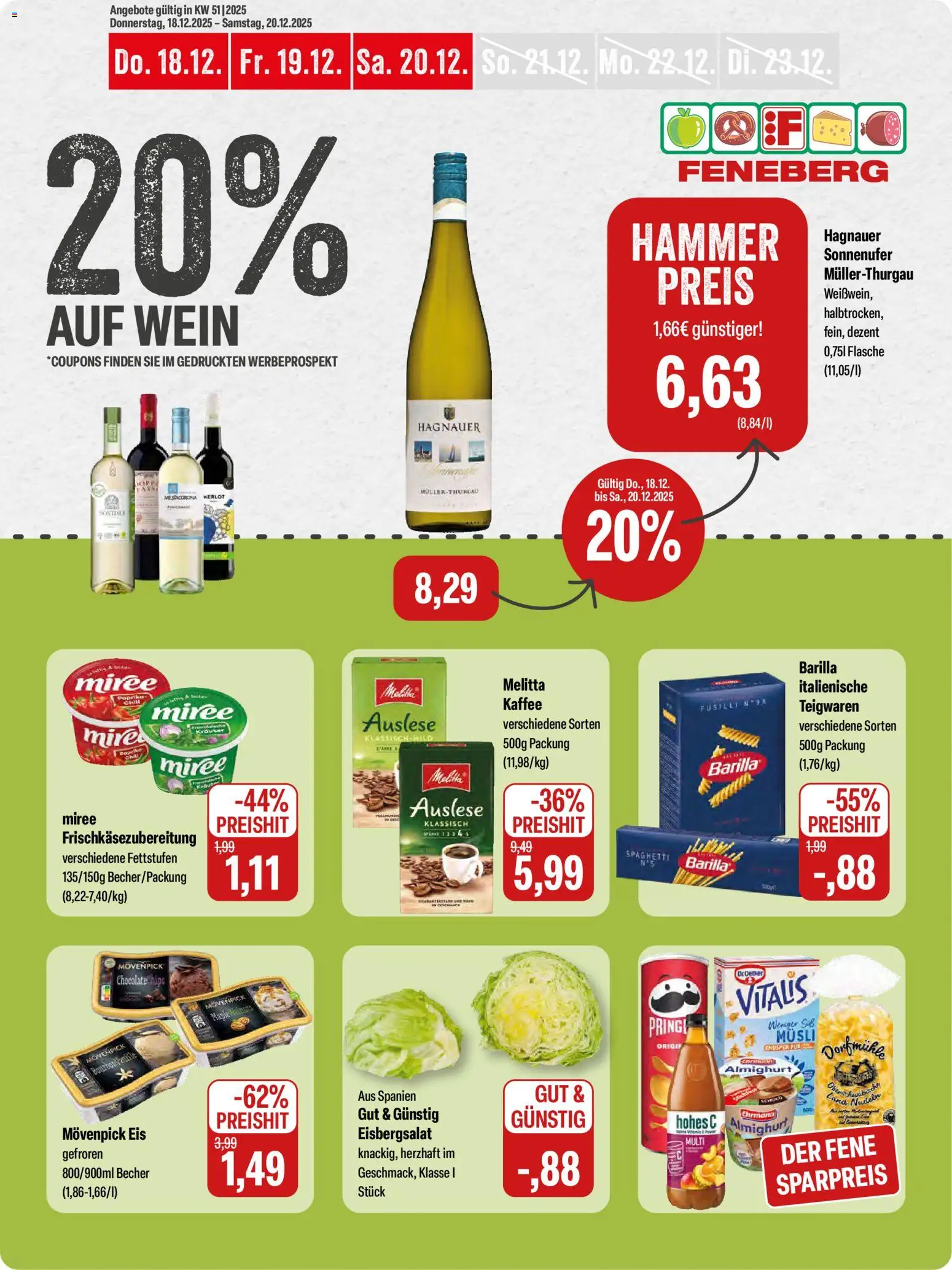 Vorschau von dem Prospekt des Geschäftes Feneberg, gültig ab dem 18.12.2025 - Kaffee, Wein, Spaghetti, Barilla, Eisbergsalat, Melitta, Merlot, Musli