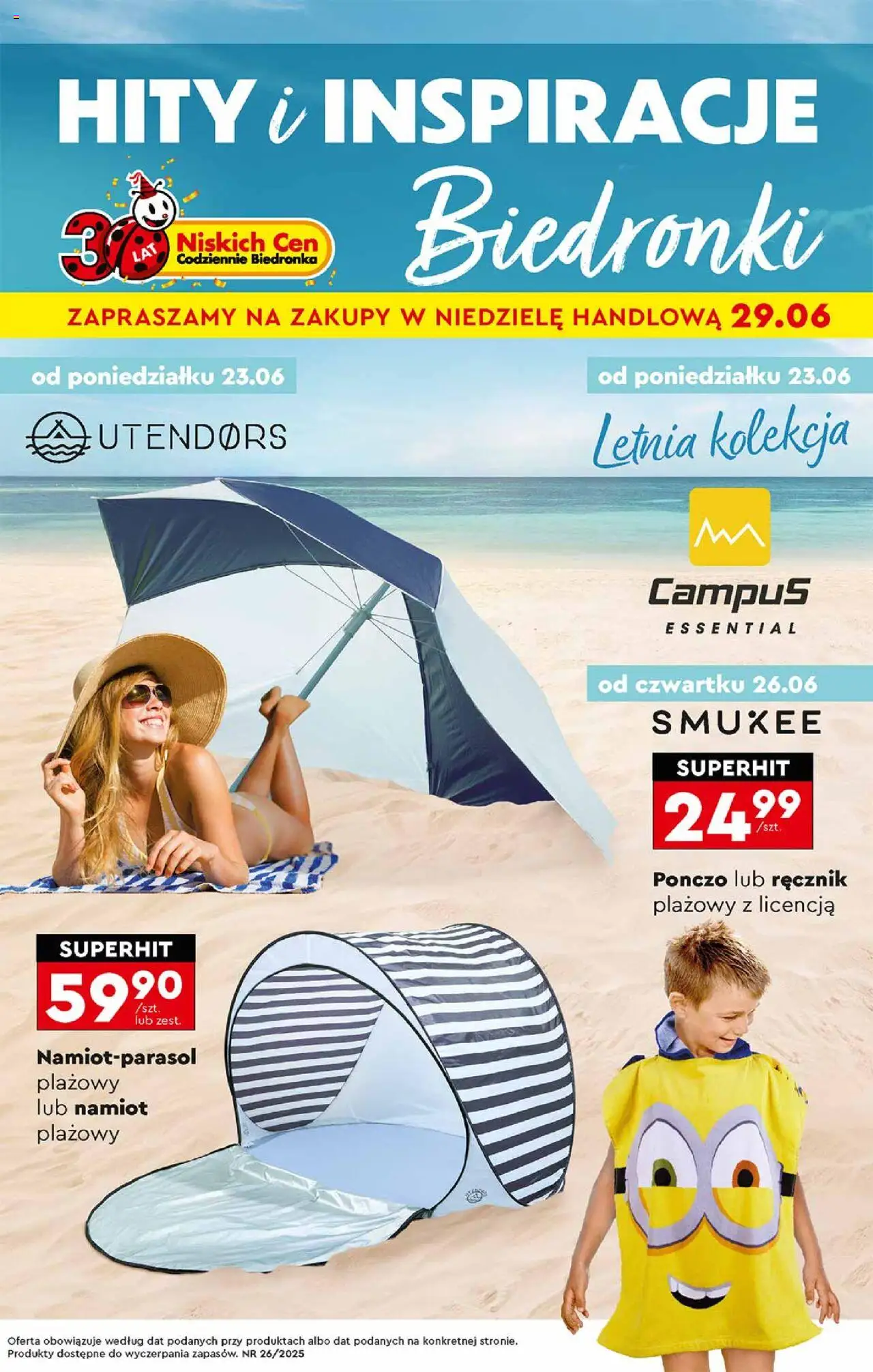 Biedronka gazetka promocyjna 23.06.2025 - "Okazje tygodnia" - Numer strony 1 - Namiot plażowy, Poncho