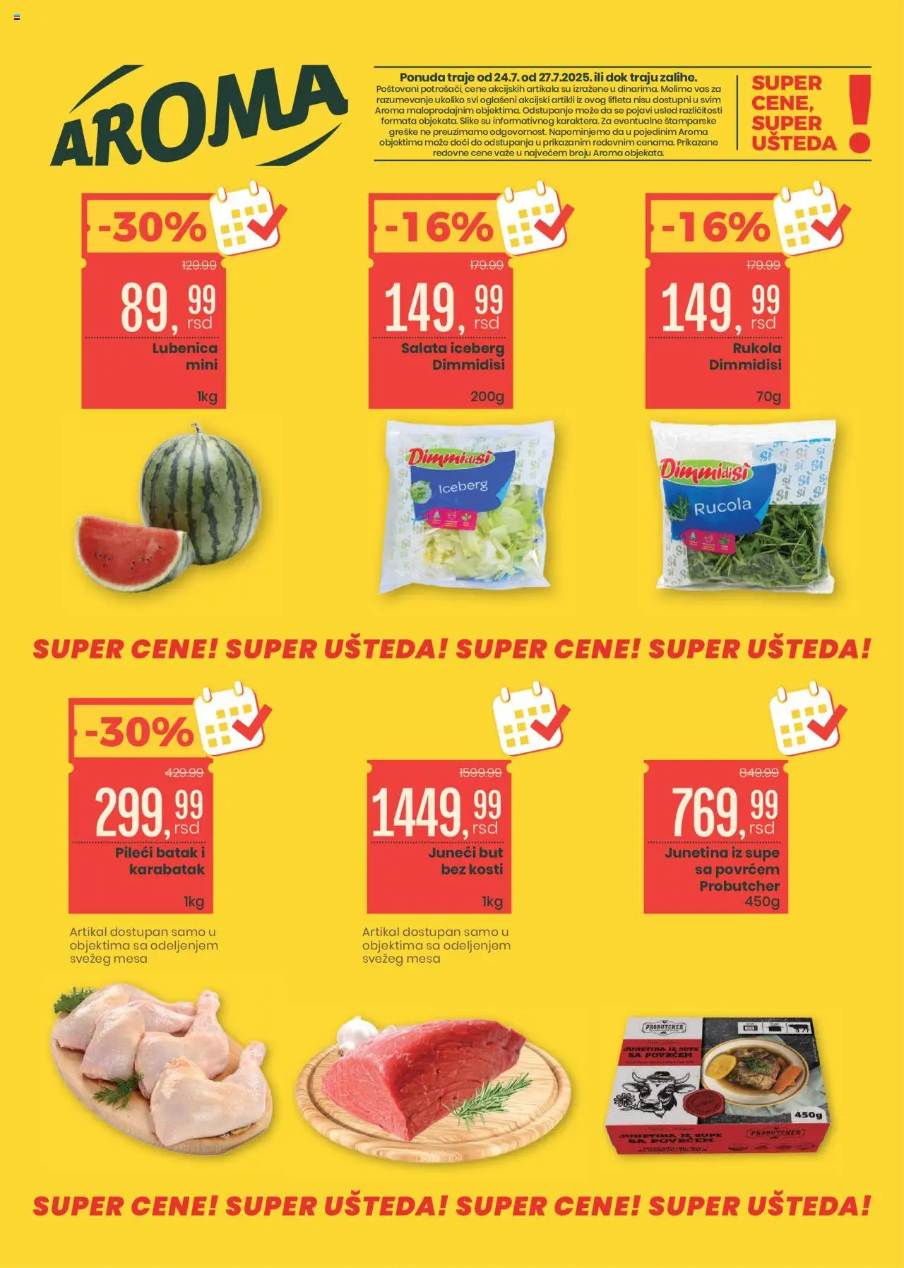 Aroma Market katalog važi od 24.07.2025 - stranica 1 - Lubenica, Salata, Supe, Pileći batak, Juneći but
