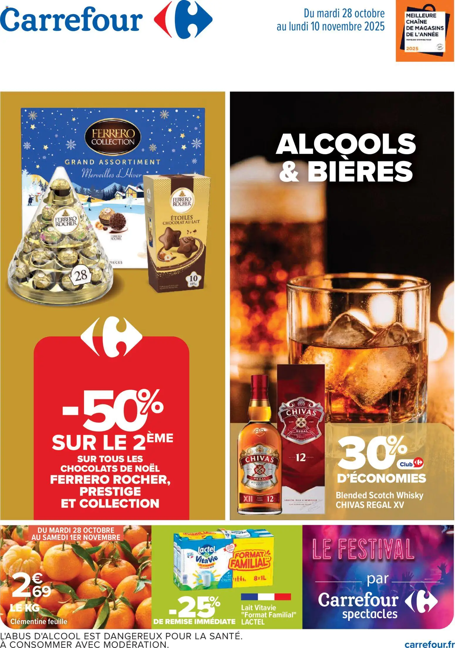 Prévisualisation de Catalogue de la semaine 44 du magasin Carrefour formulaire valide 28/10/2025 - Chocolat, Whisky, Lait, Clémentine, Alcools, Chocolats de noël, Chocolat au lait, Chivas Regal