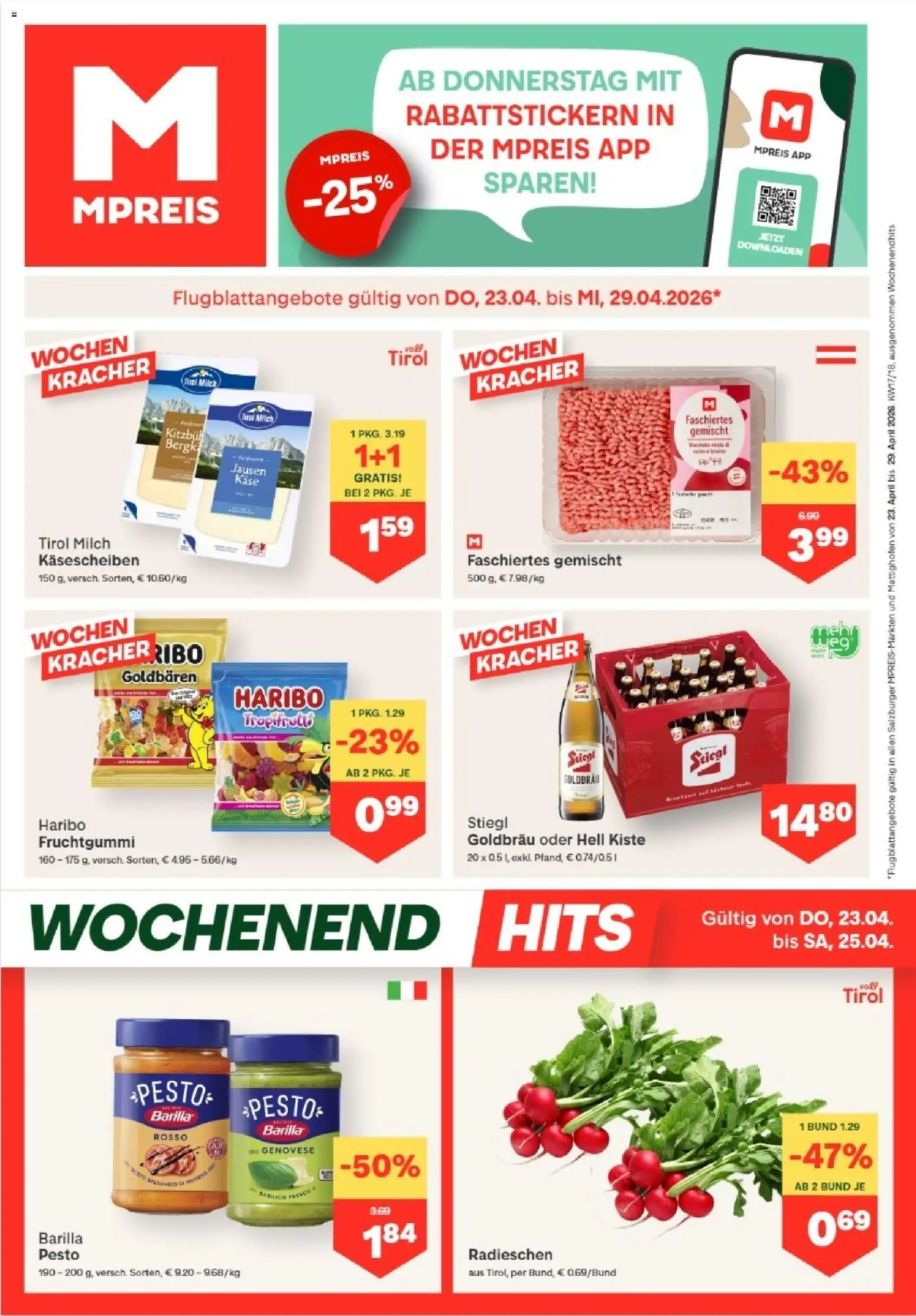 Vorschau der Angebote: MPREIS MPREIS Altenmarkt im Pongau gültig ab 23.04.2026 - Milch, Käse, Barilla