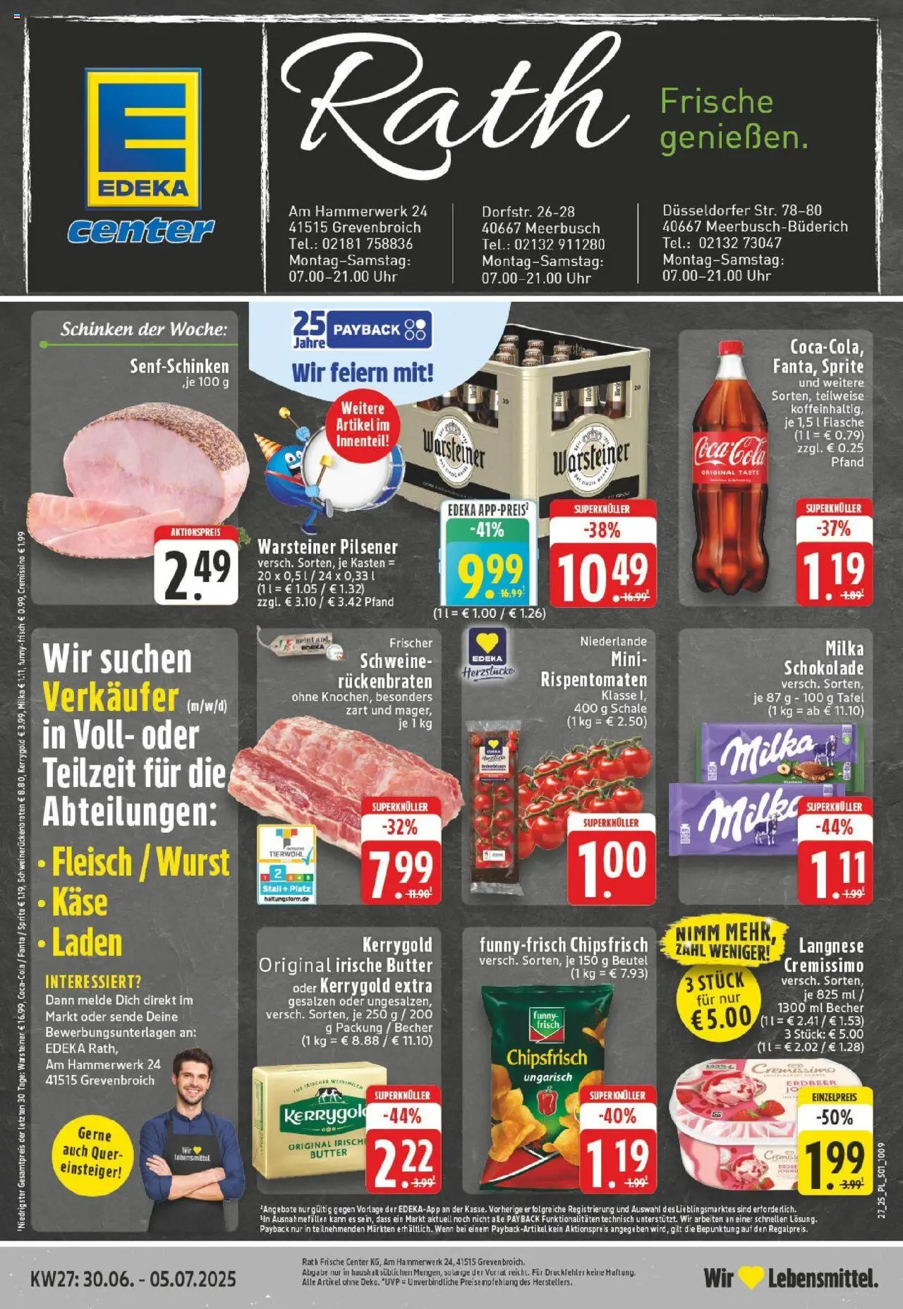 EDEKA Prospekt ab 29.06.2025 - Prospekt Grevenbroich Online - Uhr, Warsteiner, Milka, Schinken, Sprite, Langnese, Cremissimo, Langnese cremissimo