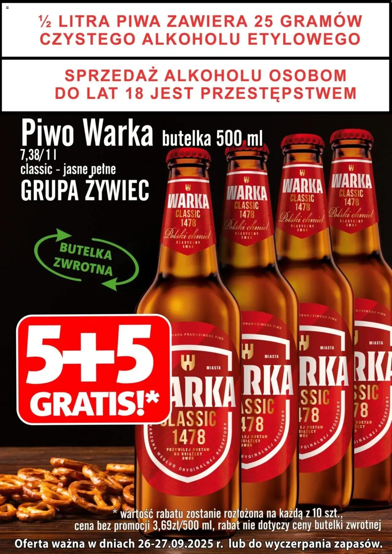 Prim Market Promocja - Piwo Warka Classic Jasne Pełne 5+5 Gratis! od 26.09.2025 - Nowa Gazetka - Numer strony 1