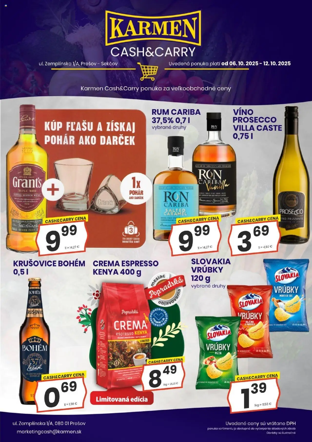 Náhľad KARMEN CBA letáku platného od 06.10.2025 - Pizza, Káva, Paprika, Víno, Prosecco, Rum, Soľ, Krušovice