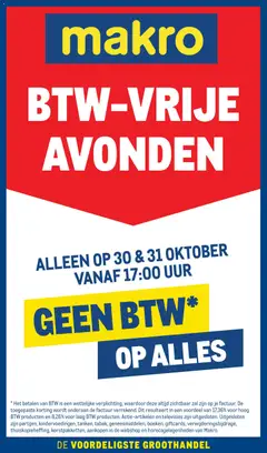 Voorbeeld van BTW-vrije avond van winkel Makro geldig vanaf 30-10-2025