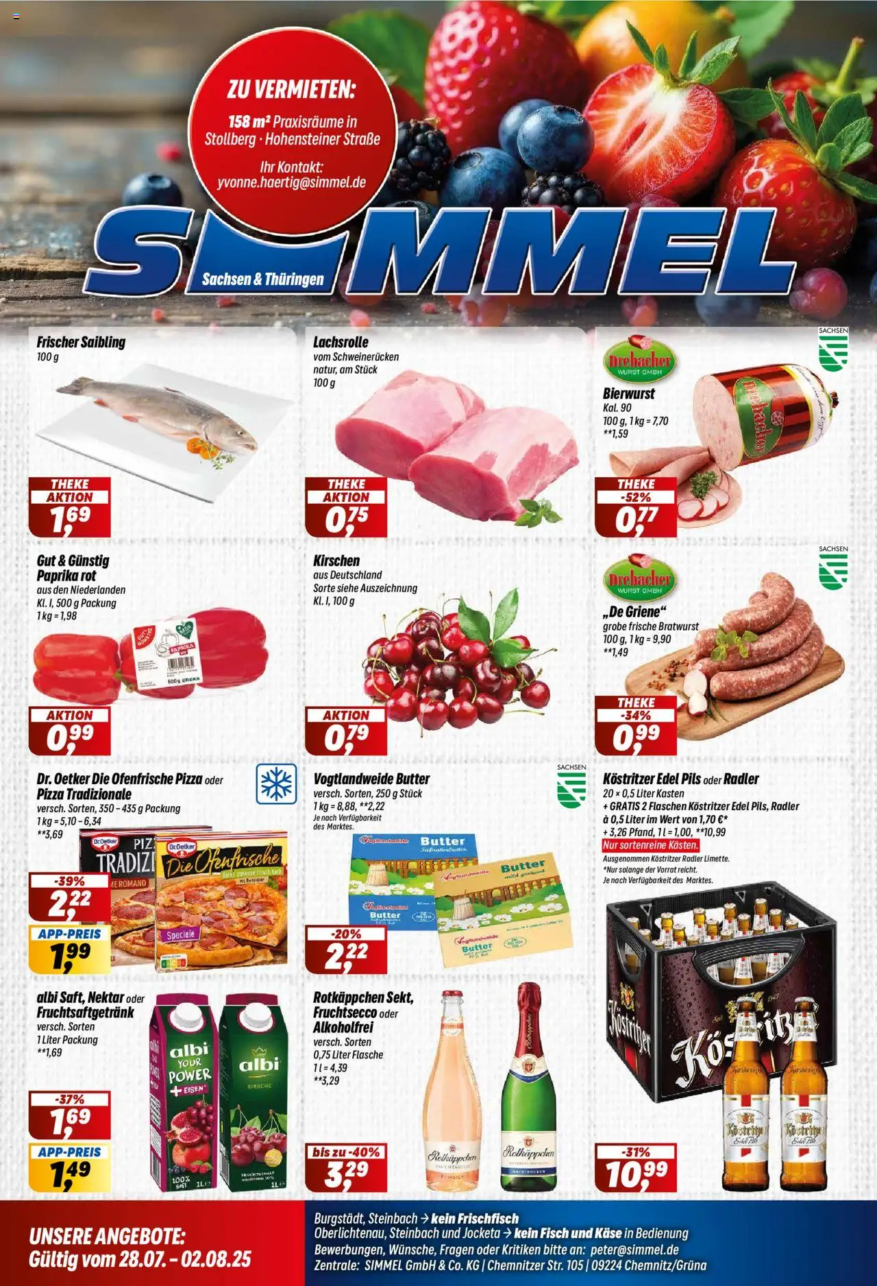 Simmel Prospekt (vom 28.07.2025 - 02.08.2025) - Butter, Wurst, Bratwurst, Kirschen, Paprika, Radler, Fruchtsecco, Kostritzer