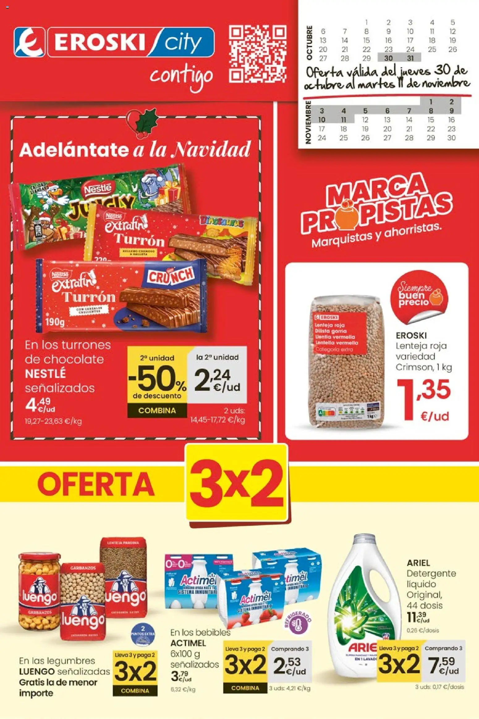 Vista previa del folleto de la tienda Eroski válido desde el 30/10/2025 - Chocolate, Legumbres, Detergente, Detergente líquido
