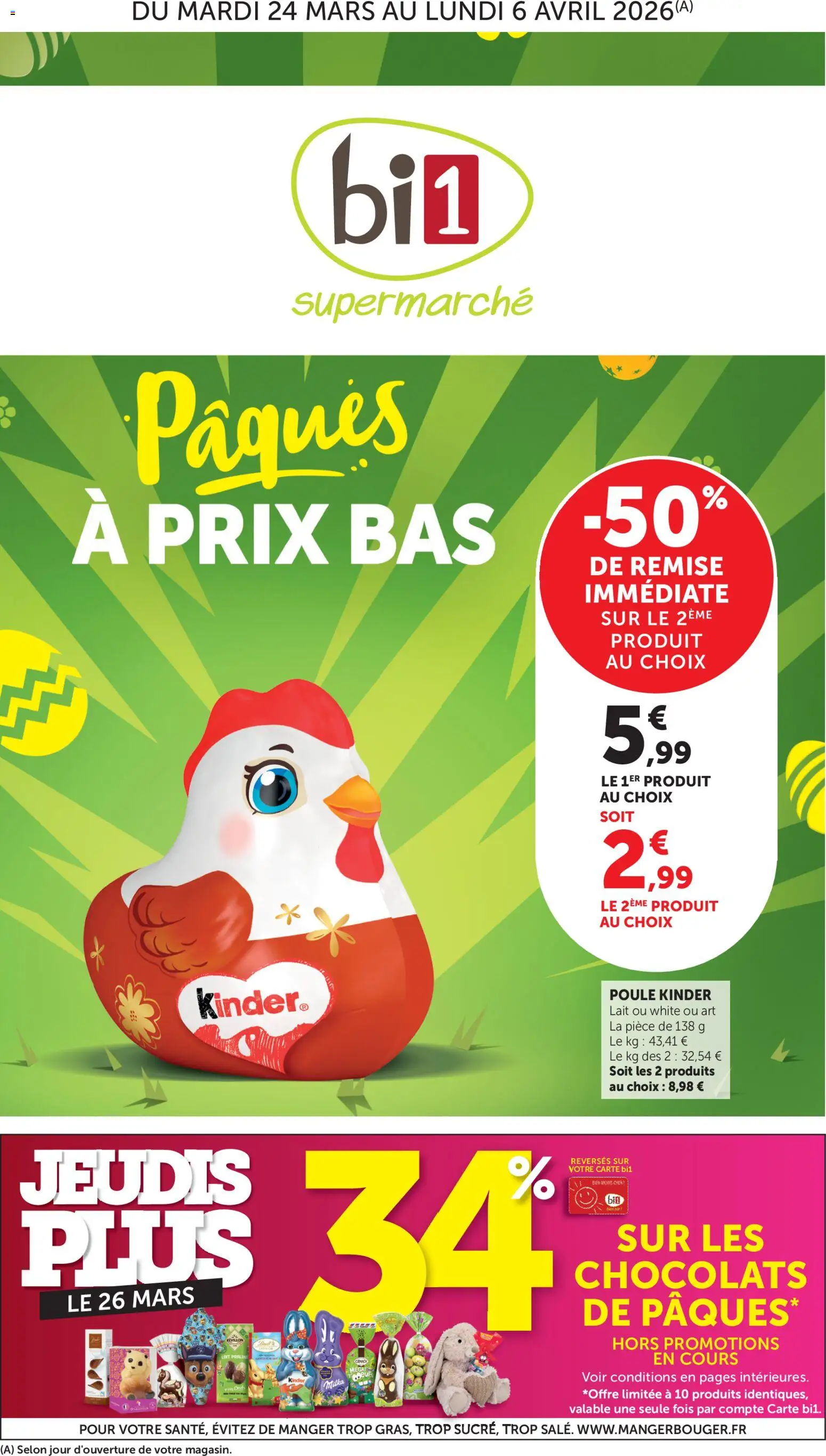 Prévisualisation de bi1 Catalogue Pâques à prix bas du magasin bi1 formulaire valide 24/03/2026 - Œufs, Lait