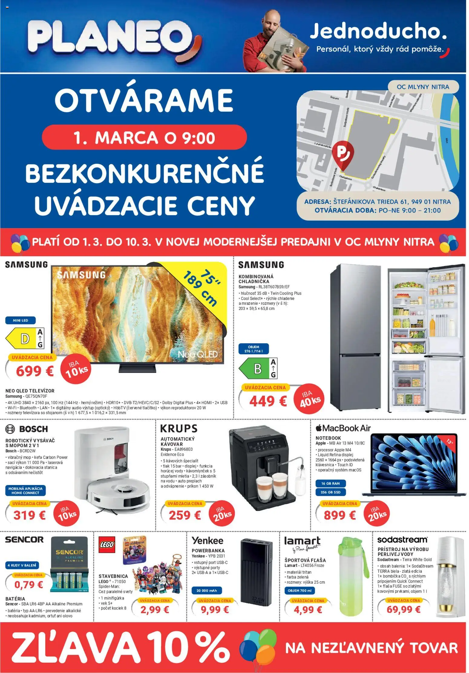 Náhľad Planeo Elektro letáku platného od 01.03.2026 - LEGO, Samsung, Apple, Kávovar, Chladnička, Robotický vysávač, Klávesnica, Audio